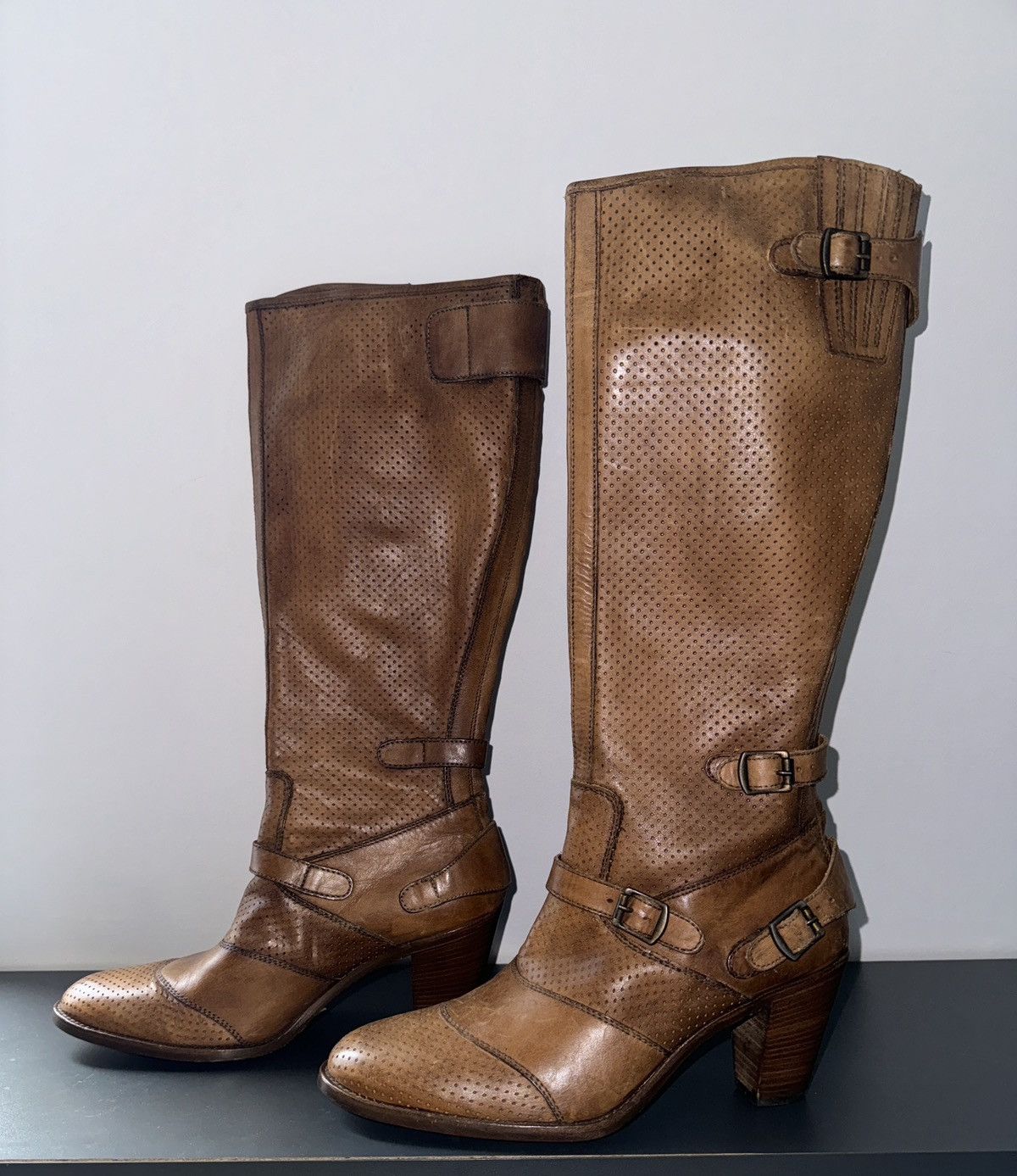 image of Belstaff Trialmaster High Heel Shoes Leather Boots in Brown, Women's (Size 10)