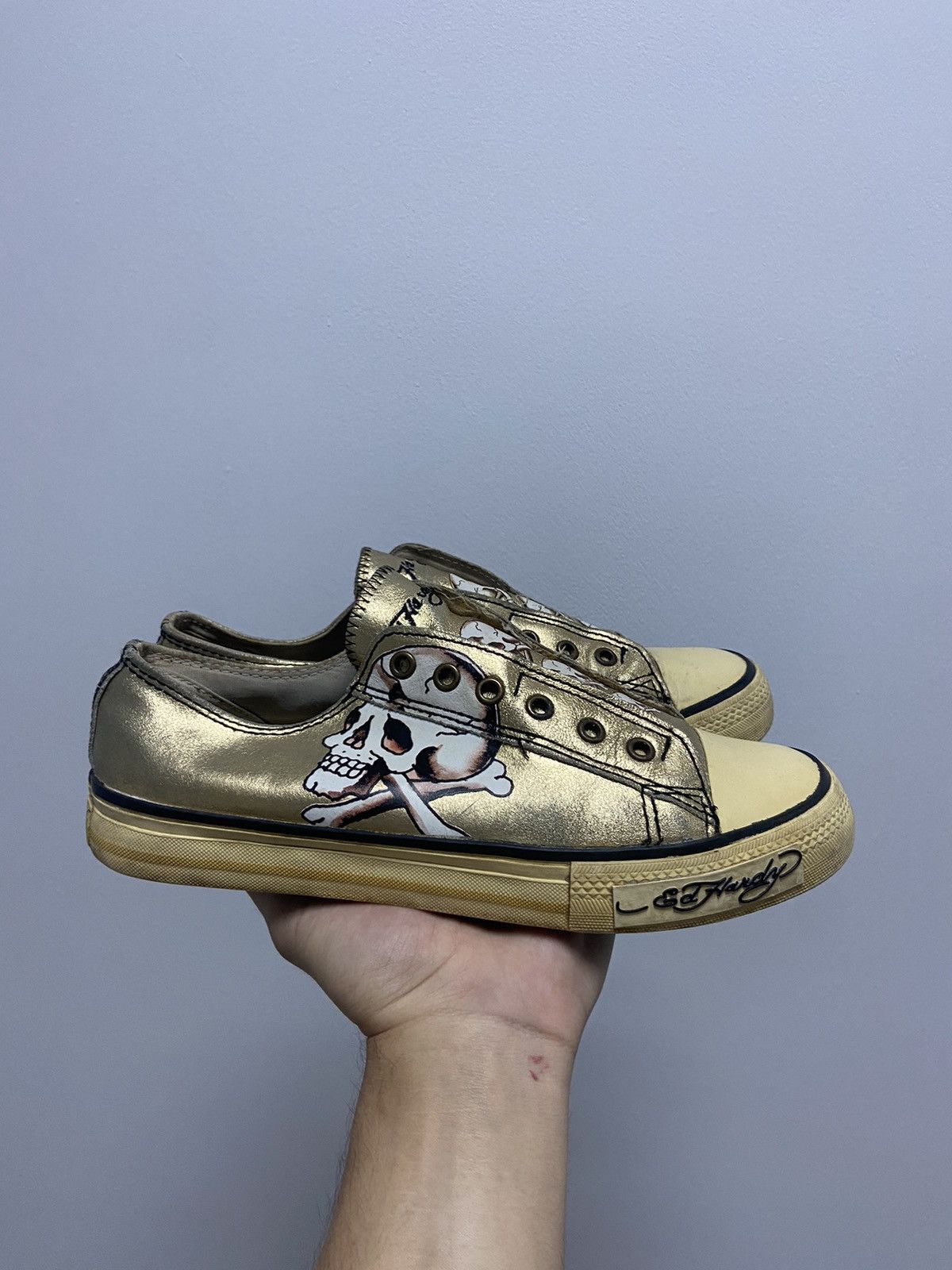 Christian Audigier × Ed Hardy × Vintage Ed Hardy Skull vintage shoes Low Top Sneakers Gold Size US 7 / EU 40 - 3 Thumbnail