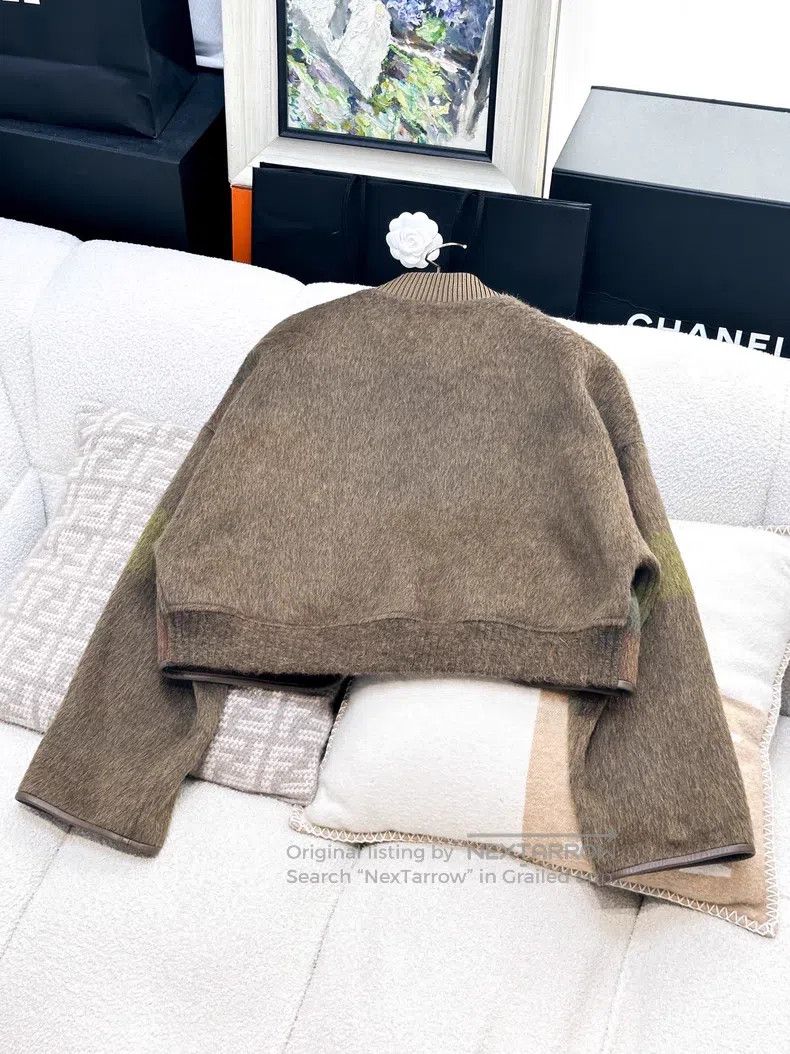 Hermes Hermes Cashmere mohair green and brown short jacket Size XXS / US 00 / IT 34 - 4 Thumbnail