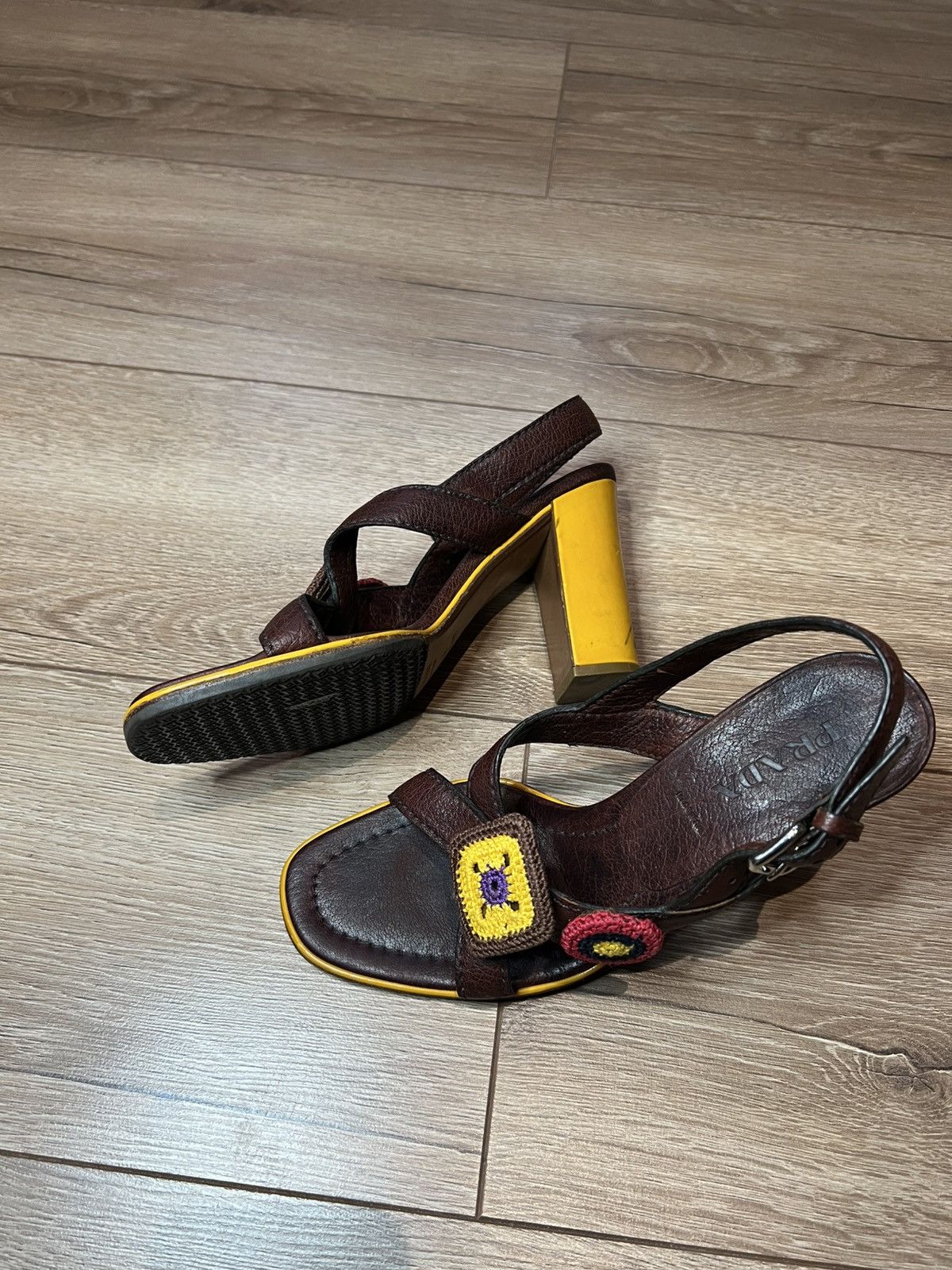 Prada Prada Brown Leather Embellished Cross-Strap Slingback Heels Size US 8 / IT 38 - 2 Thumbnail