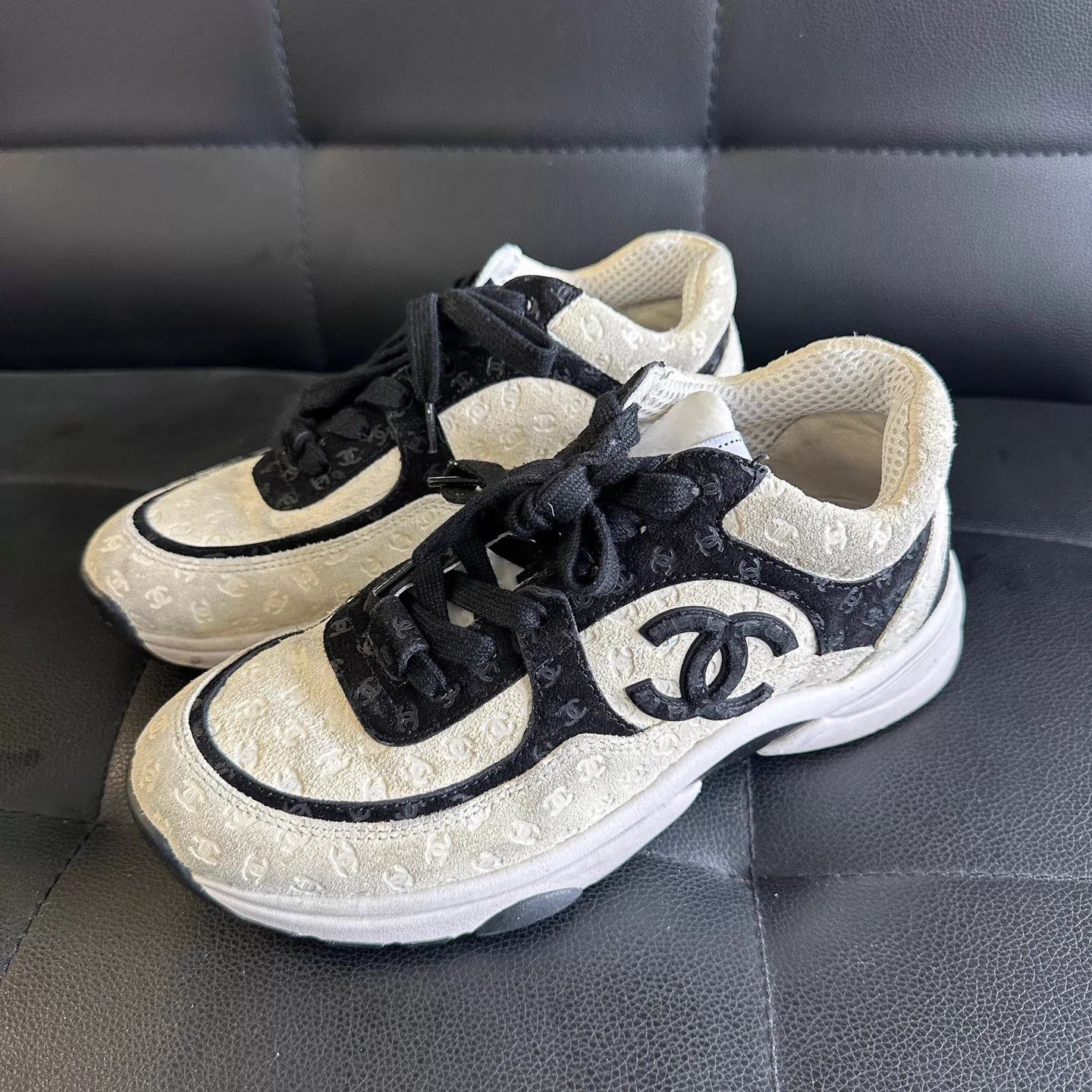 Chanel Chanel Women's B&W Embossed Logo Low Top Dad Sneaker Size US 6 / IT 36 - 1 Thumbnail