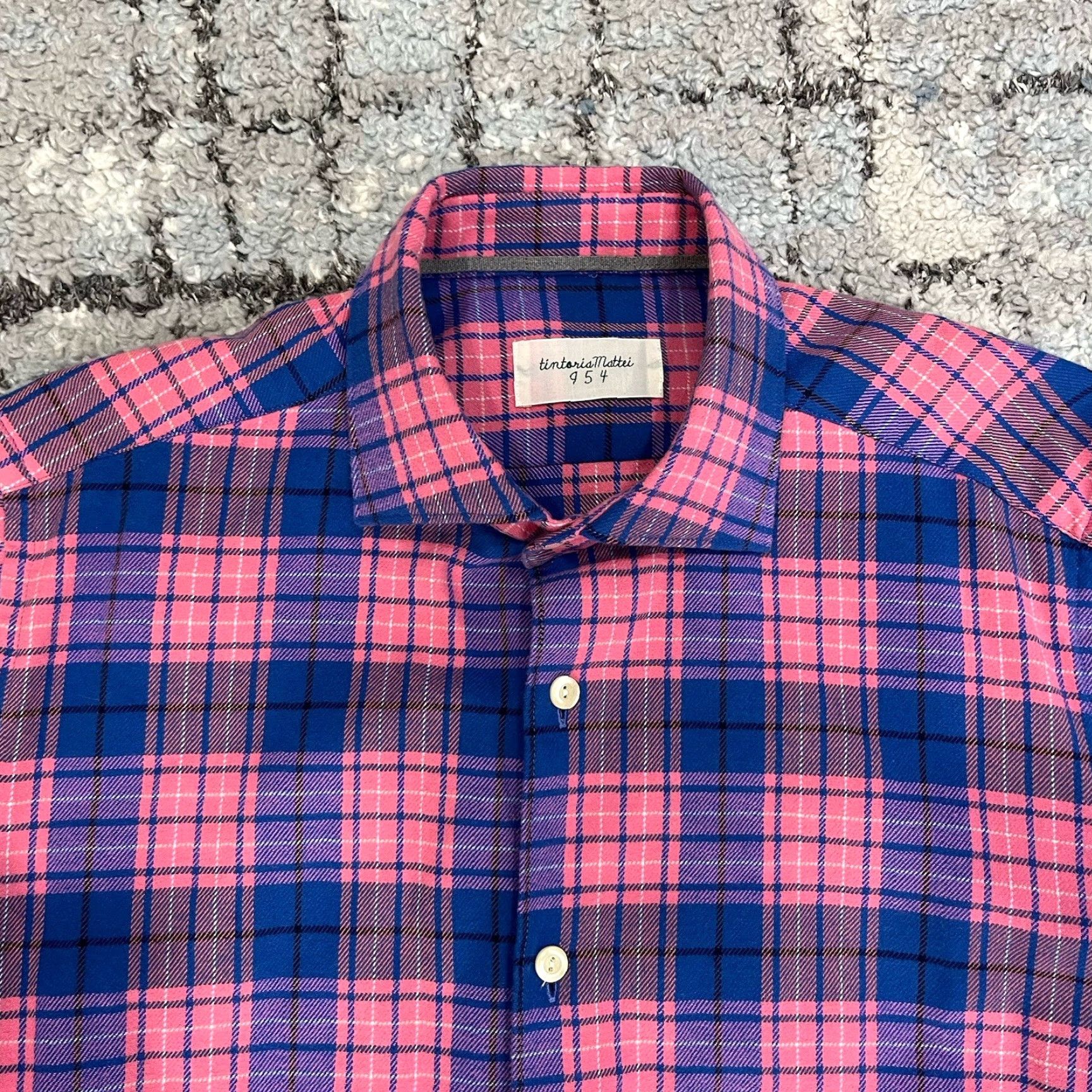 Vintage VINTAGE Tintoria Mattei 954 Shirt Plaid Check Long Sleeve Button-Up Collared 38 Pink Regular Fit Men Size US M / EU 48-50 / 2 - 2 Thumbnail