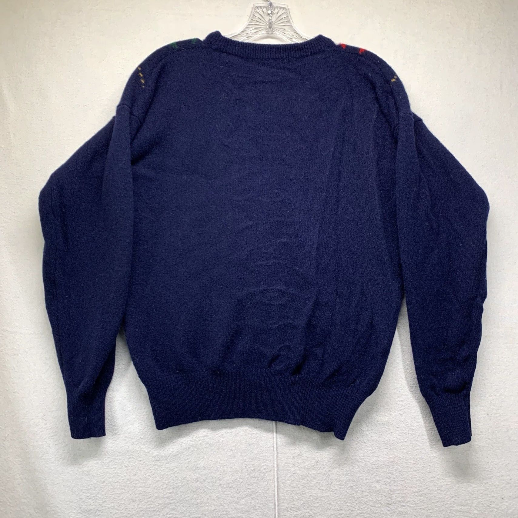 Vintage VINTAGE John Ashford Men’s Pullover Sweater Long Sleeve Crew Neck Argyle Knit Wool Lambswool Navy 80s 90s Retro Casual Size US M / EU 48-50 / 2 - 7 Thumbnail