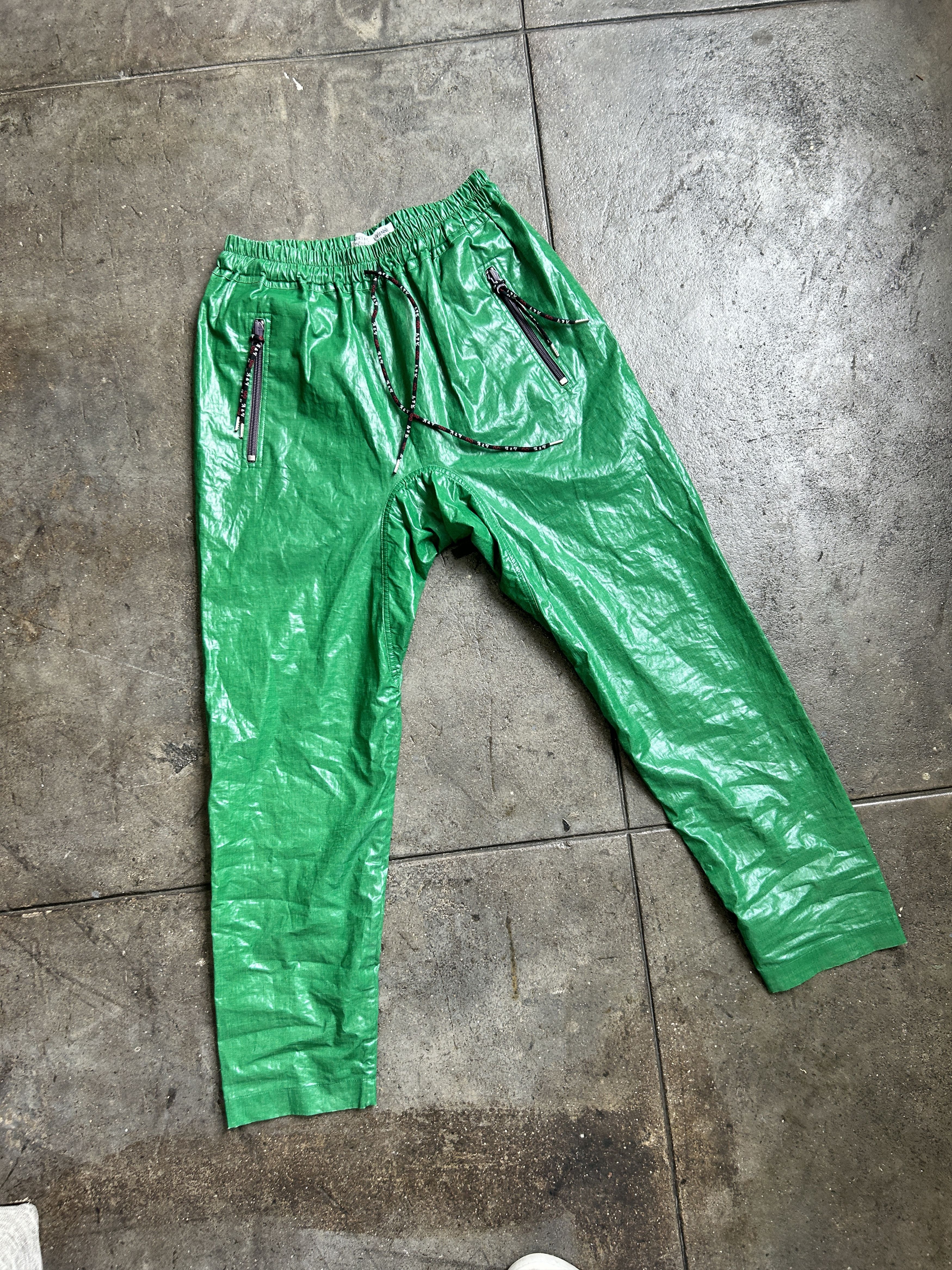 image of Vivienne Westwood NWT 1,185$ Andreas Kronthaler Linen Plastic Like Pants Green, Men's (Size 32)