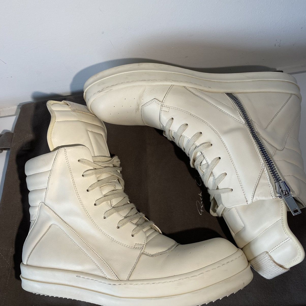 Rick Owens Off-White Porterville Geobaskets (Triple Milk) Size US 12 / EU 45 - 3 Thumbnail