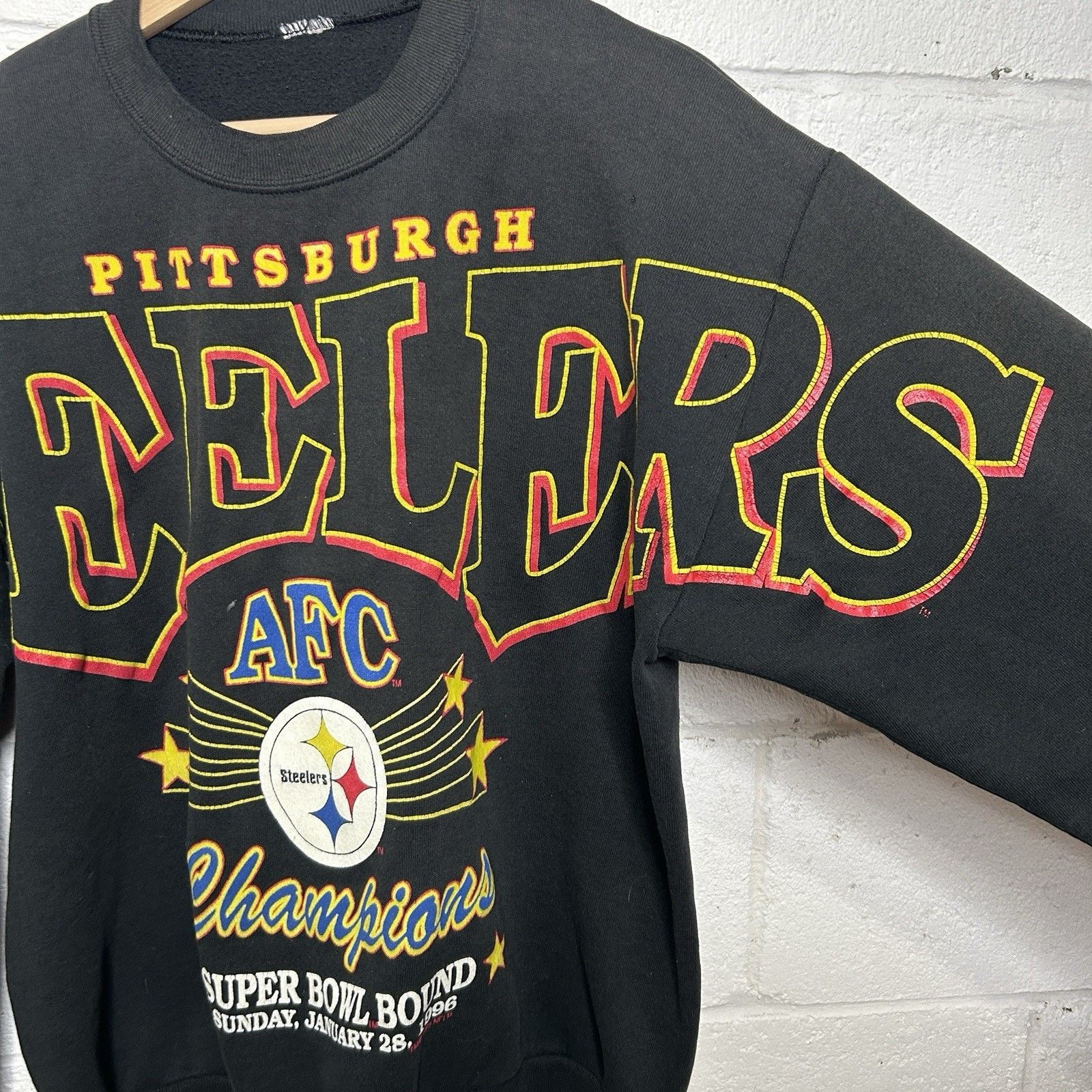 Fruit Of The Loom Vintage NFL Pittsburgh Steelers 1996 Spellout Sweatshirt Size US S / EU 44-46 / 1 - 4 Thumbnail