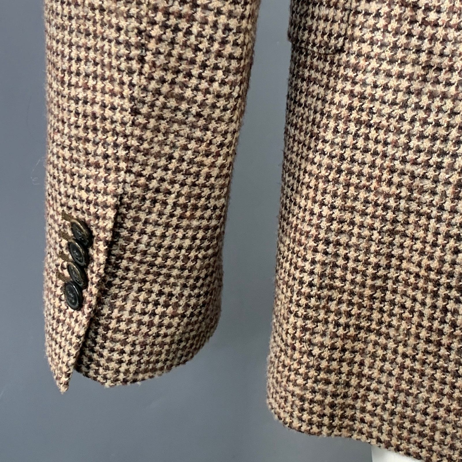 Saks Fifth Avenue SAKS FIFTH AVENUE Khaki Brown Houndstooth Wool Sport Coat Size 40R - 5 Thumbnail