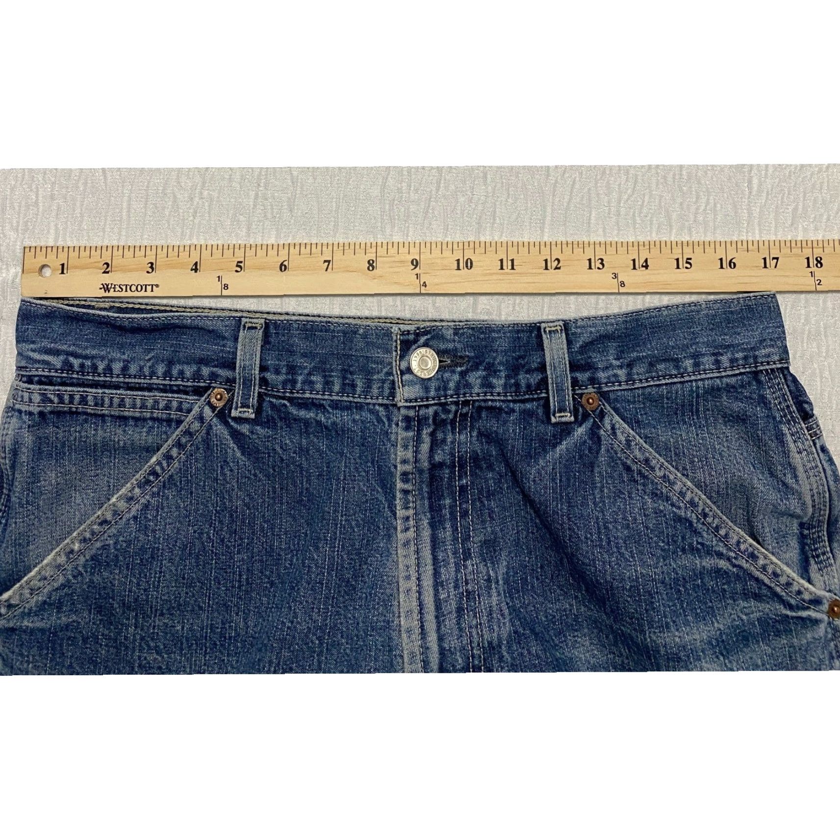 Vintage VINTAGE Structure Men's Carpenter Jeans Blue Denim 33x26 Regular Relaxed Fit 5-Pocket, Distressed, Logo, Button Zip Cotton Inseam 26 in Size US 33 - 7 Thumbnail
