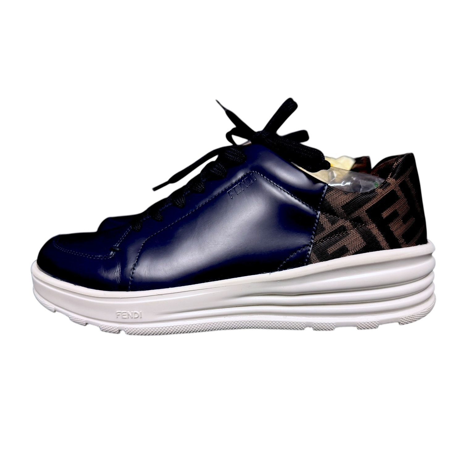 Fendi Men's Fendi FF Navy Zucca Low Top Leather Shoes US8 $975 Size US 8 / EU 41 - 6 Thumbnail