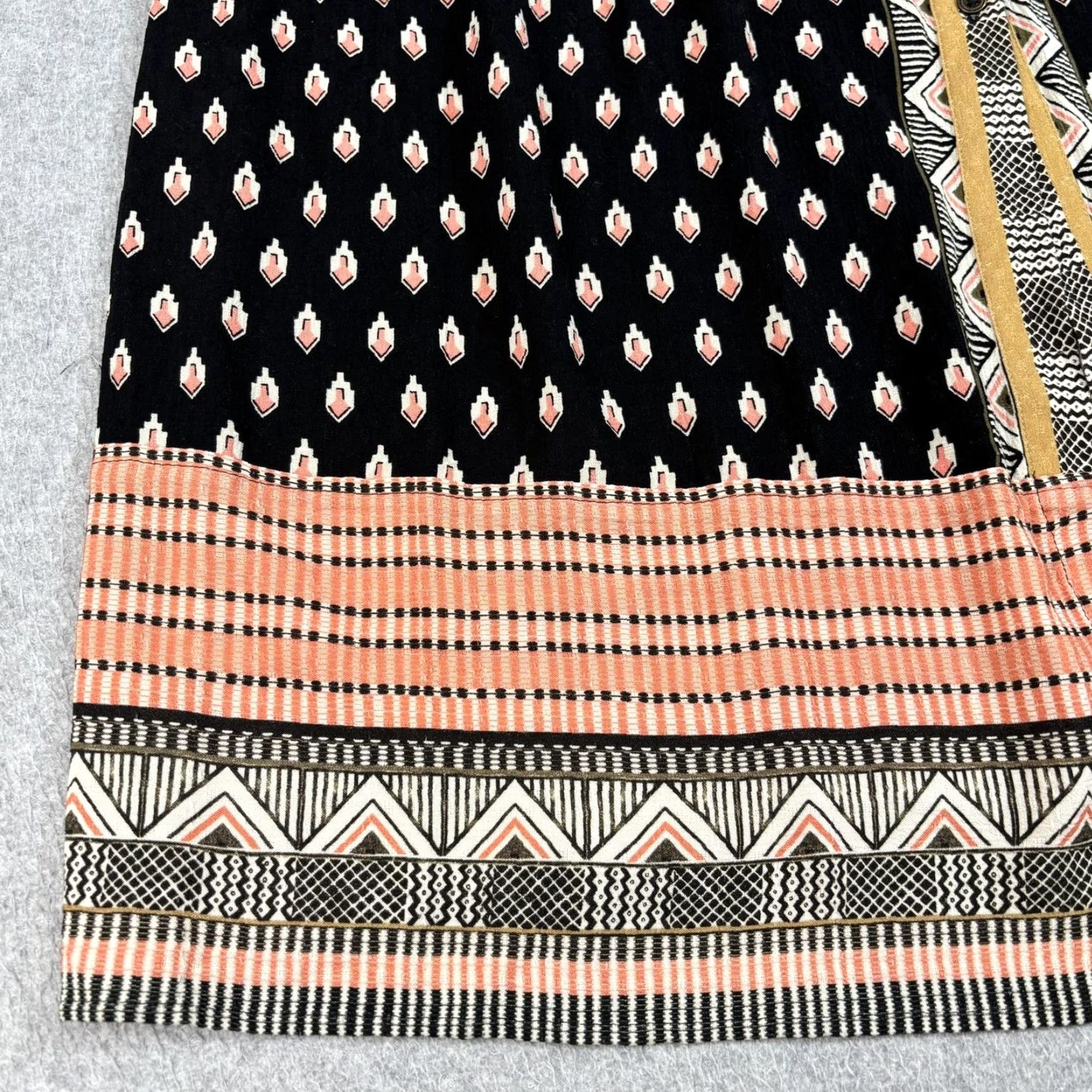 Vintage Maeve Shirt Dress Women 8 Black Geometric Maxi Belted Boho Pockets Size M / US 6-8 / IT 42-44 - 7 Thumbnail