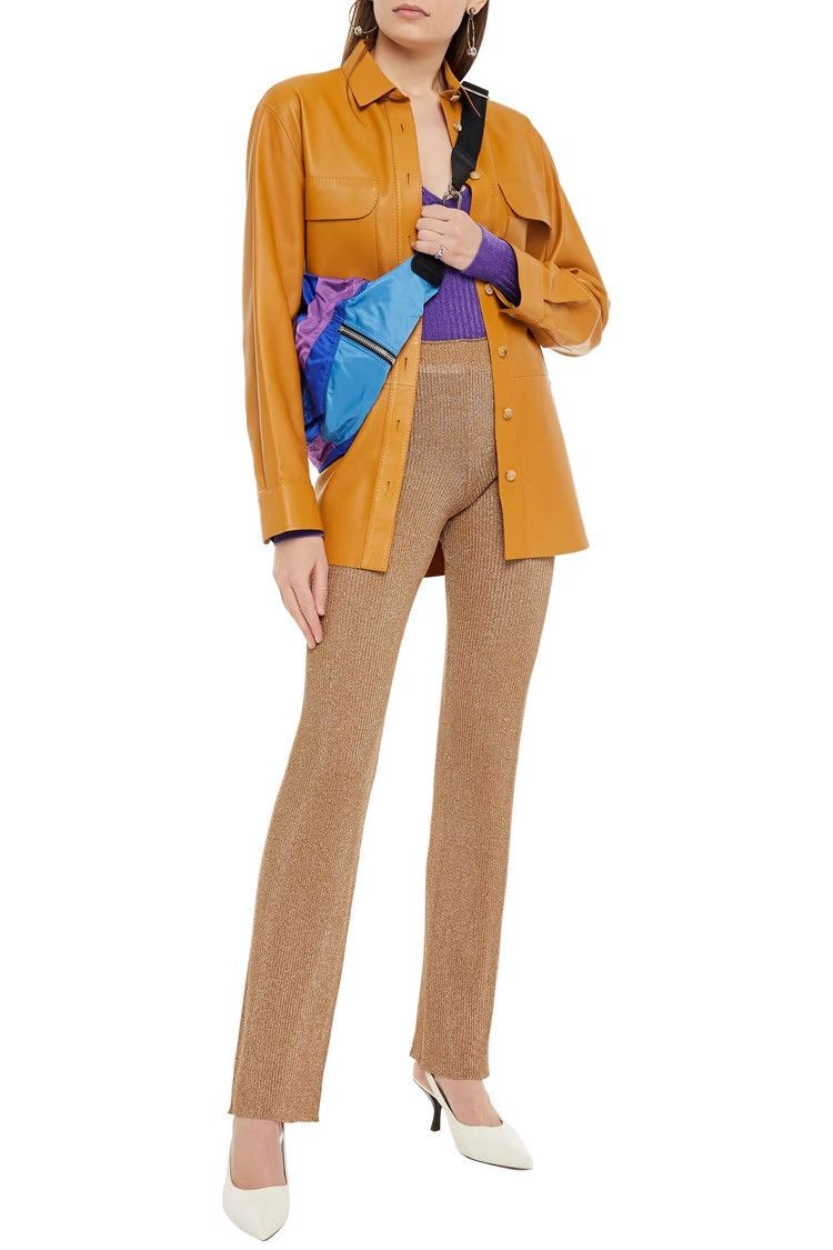 Acne Studios ACNE STUDIOS Metallic ribbed-knit flared pants Light brown Size 24" / US 00 / IT 34 - 1 Thumbnail