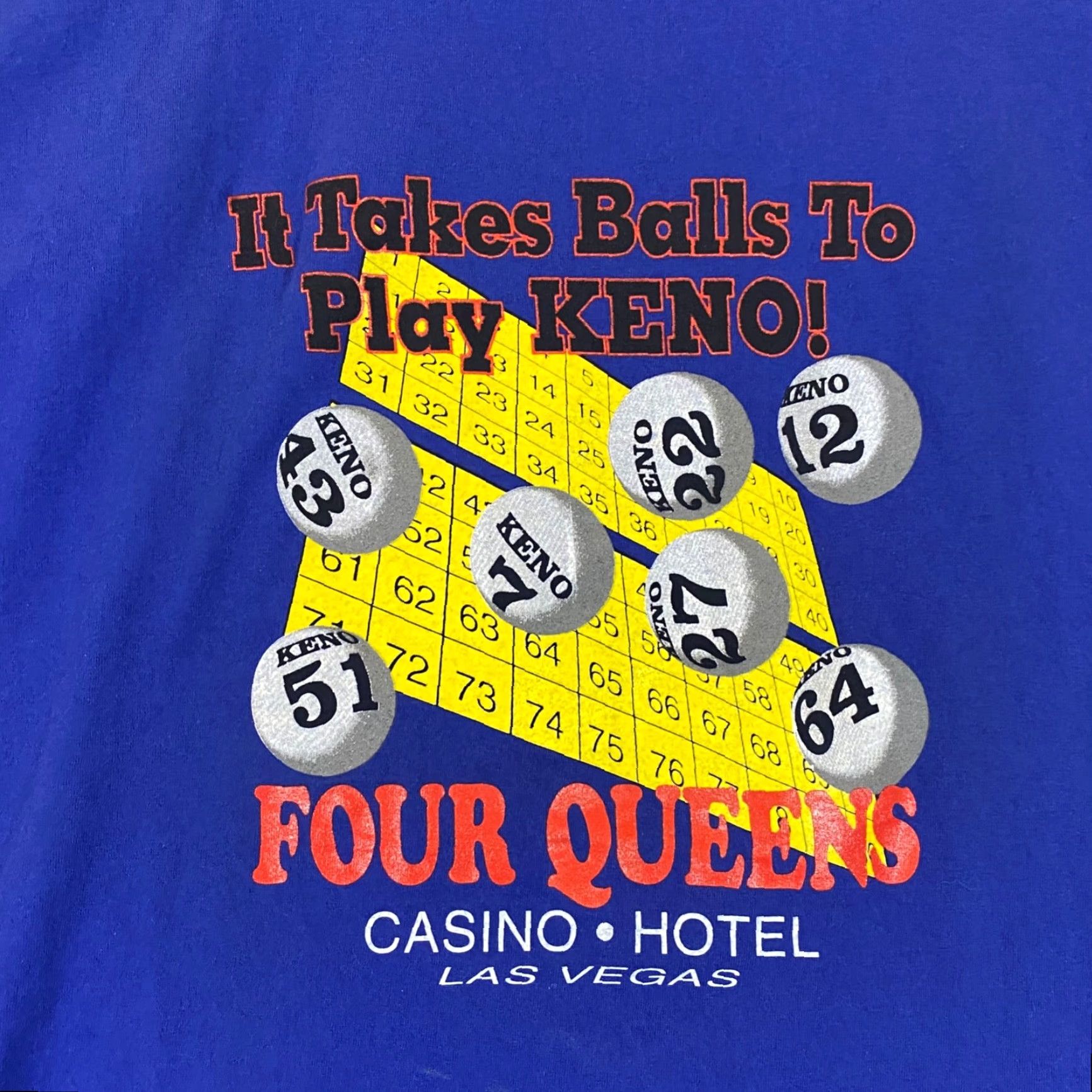 Tultex VINTAGE Four Queens Hotel Casino Shirt Men L Blue "Balls to Play Keno" Vegas Mens Large Cotton Tee 90s Logo Holiday? Size US L / EU 52-54 / 3 - 2 Thumbnail