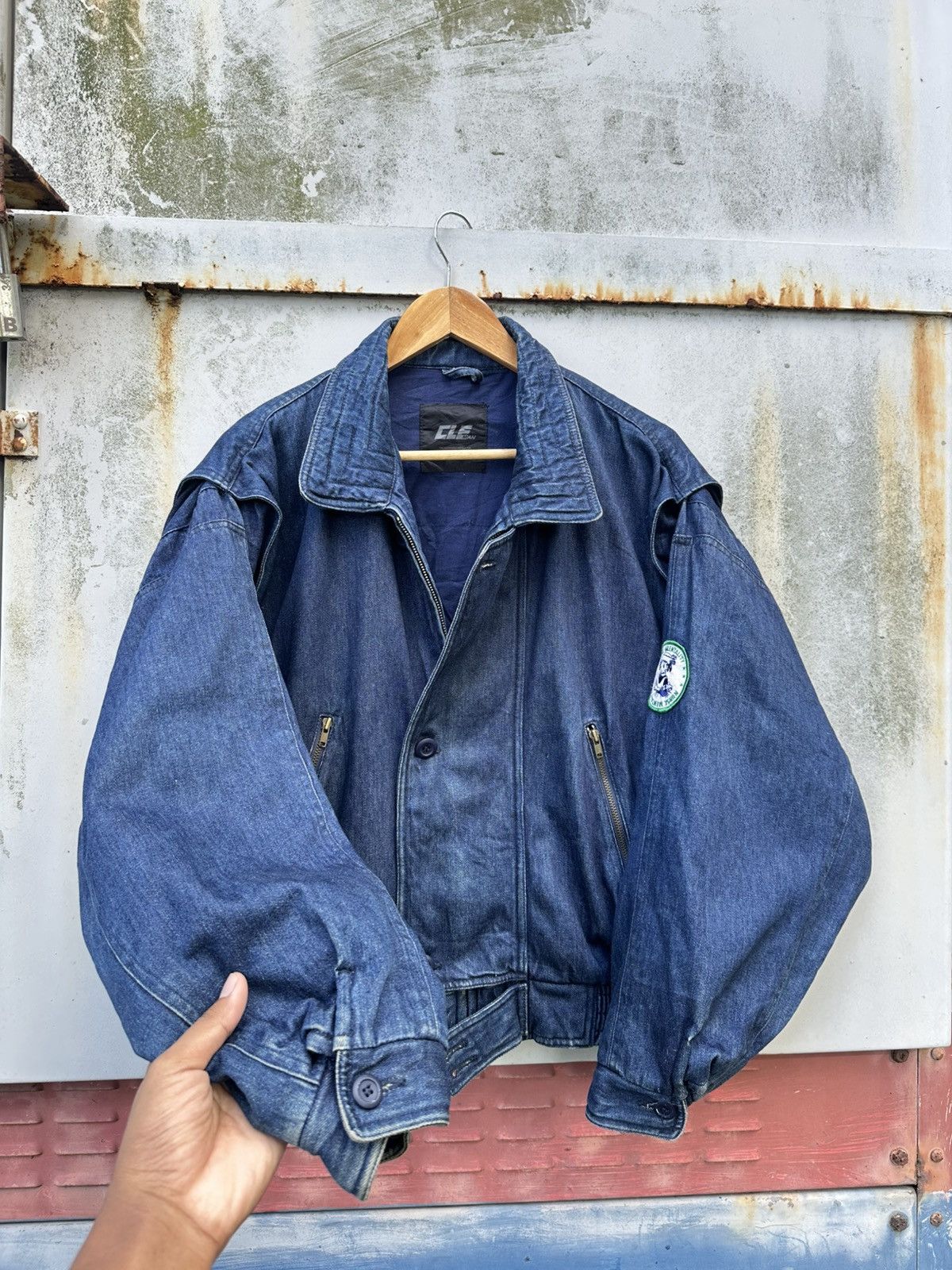 Vintage 👹Vintage Cle Man Baggy Denim Bomber Jacket Size US L / EU 52-54 / 3 - 8 Thumbnail