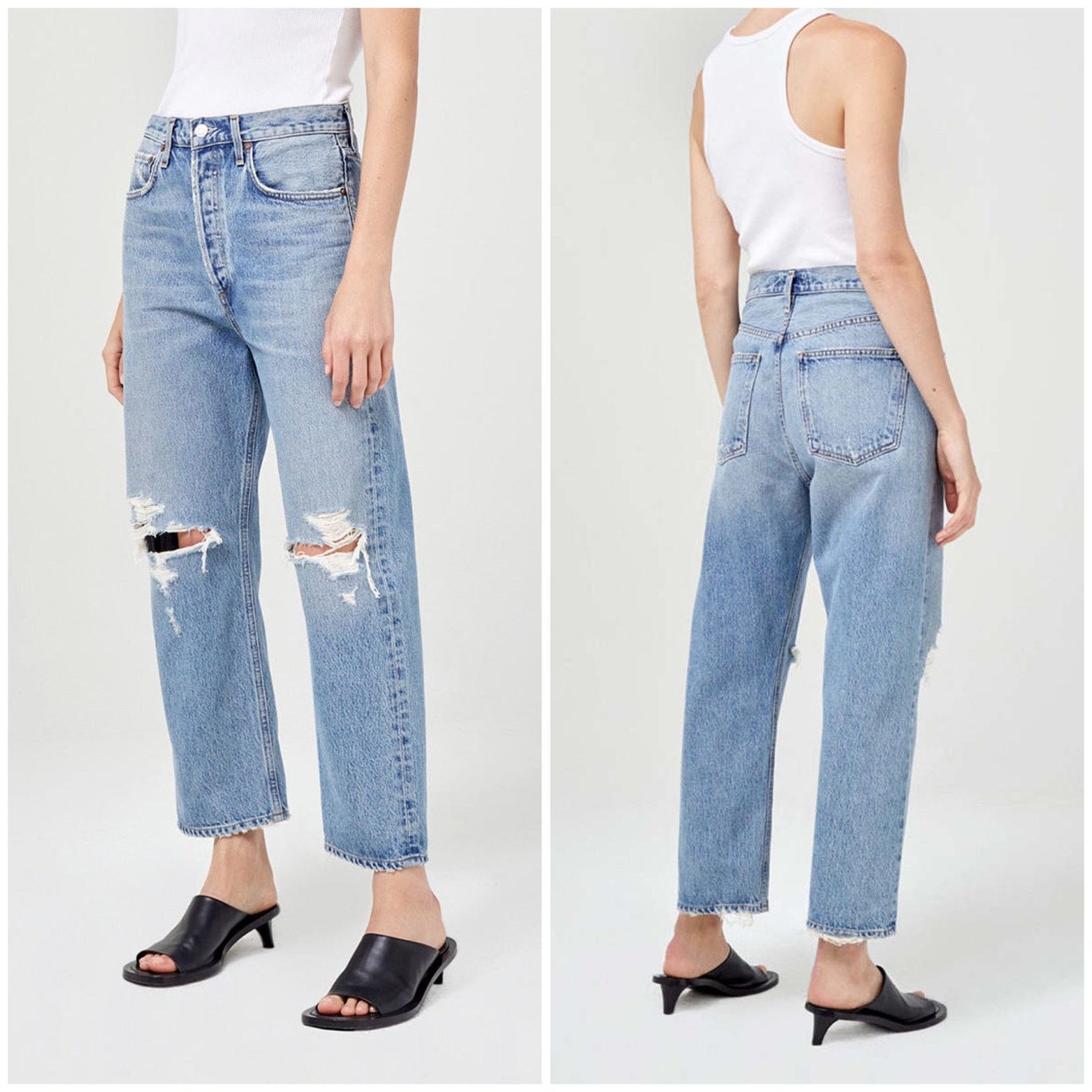 Agolde AGOLDE 90's Crop Mid Rise Loose Jean Suspend Wash Distressed Size 25" / US 0 / IT 36 - 1 Thumbnail
