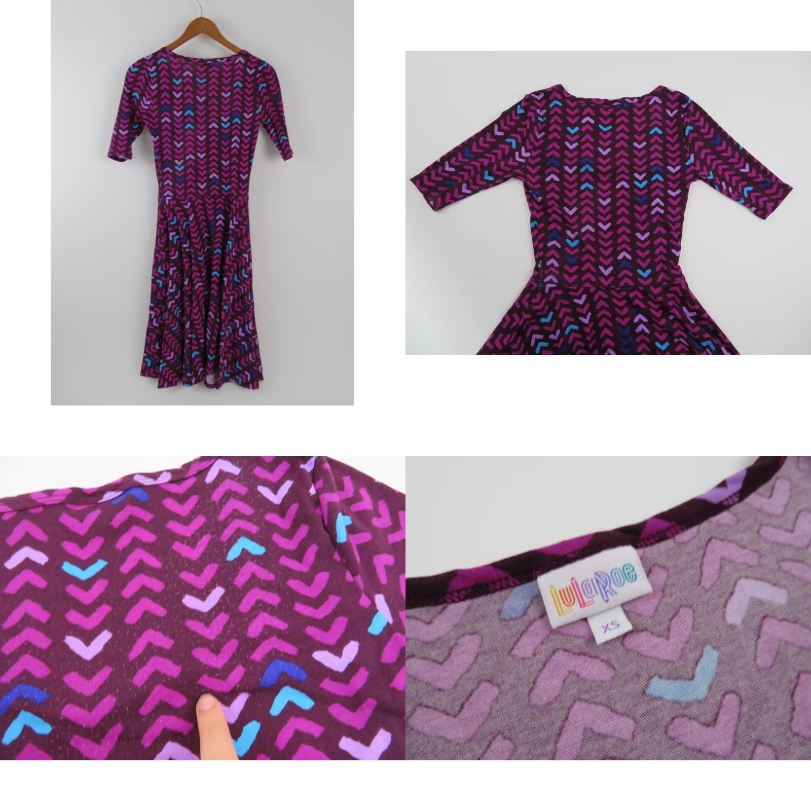 Vintage LuLaRoe Nicole Dress XS Pink Arrows Geometric A-Line Fit & Flare Womens Size XS) Size XS / US 0-2 / IT 36-38 - 8 Thumbnail