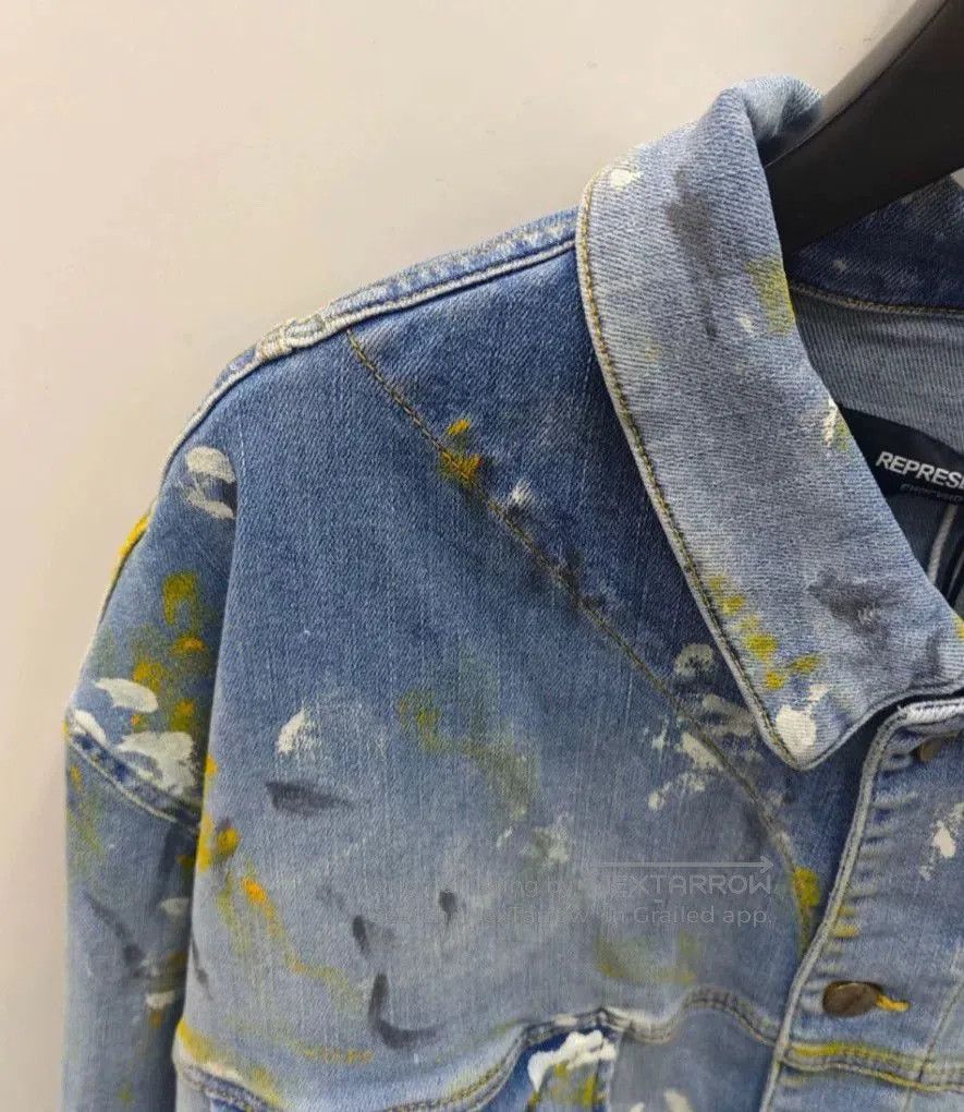 Japanese Brand REPRESENT Men's Paint Splatter Denim Jacket. Size US S / EU 44-46 / 1 - 3 Thumbnail