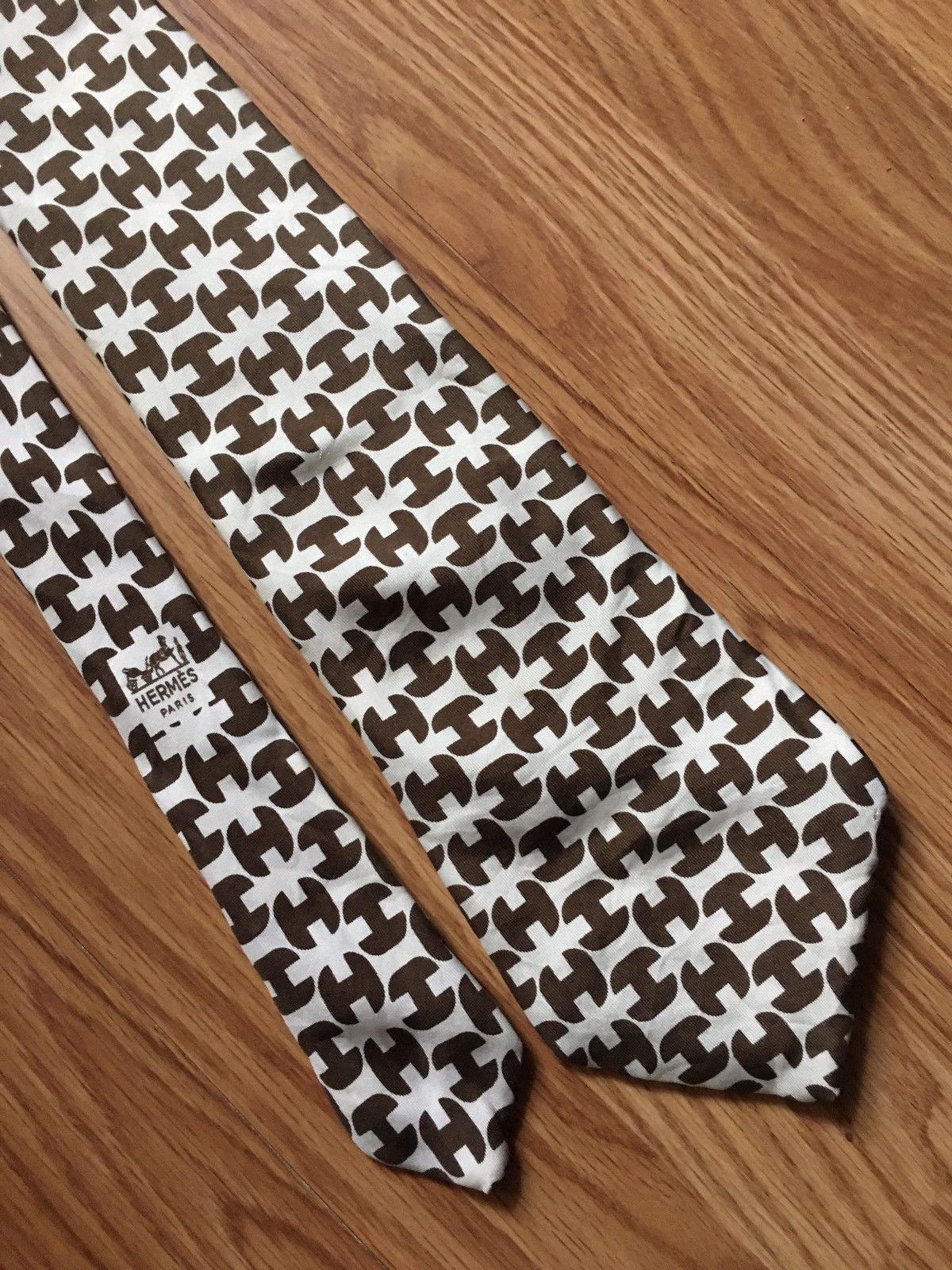 Hermes HERMES Paris Vintage Logo H Monogram 213 FA Silk Mens Tie Size ONE SIZE - 1 Thumbnail
