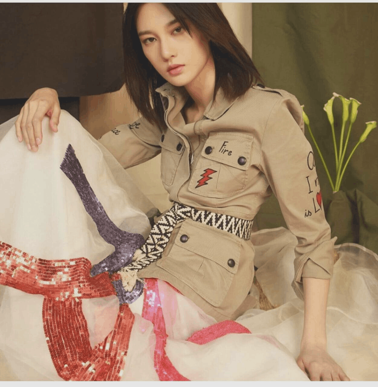 image of History Repeats Designer Army Jacket Coat Made Italy in Beige, Women's (Size Large)