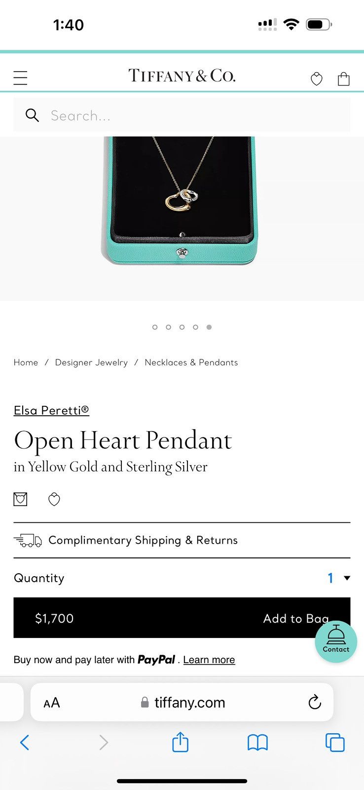 Tiffany & Co. Tiffany Co Yellow Gold Sterling Silver Elsa Peretti® Heart Size ONE SIZE - 6 Thumbnail
