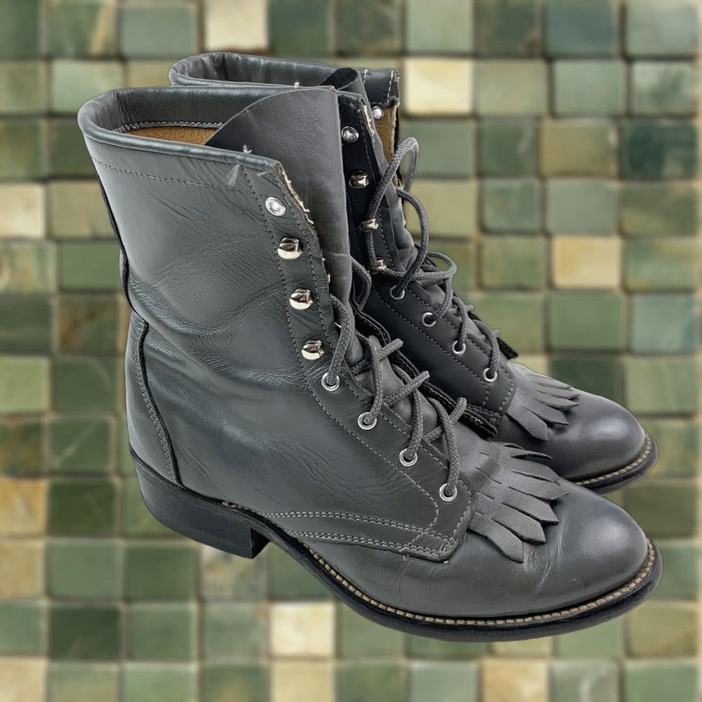 Vintage VINTAGE Laredo Gray Leather Lace Up Kiltie Western Boots Women Size 7 M USA Size US 7 / IT 37 - 1 Thumbnail