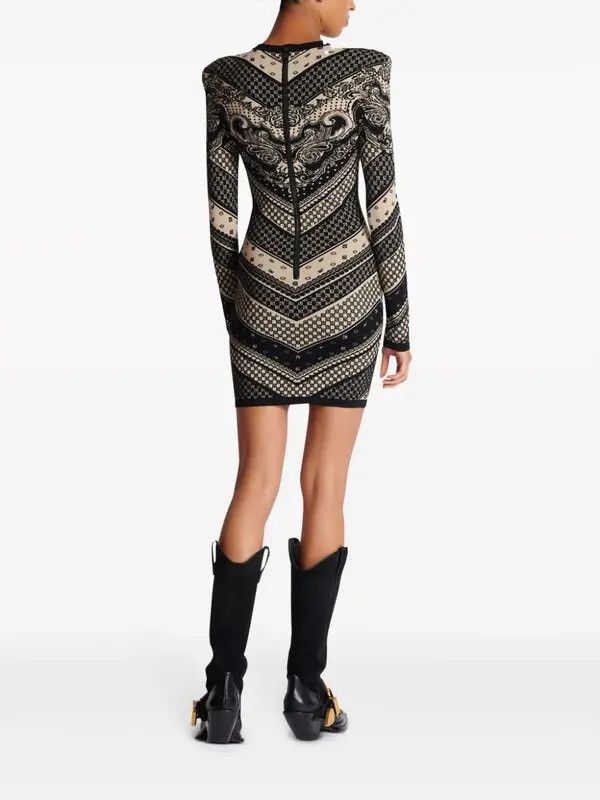 Balmain o1y0525 Mini Dress in Beige/Black Size M / US 6-8 / IT 42-44 - 4 Thumbnail