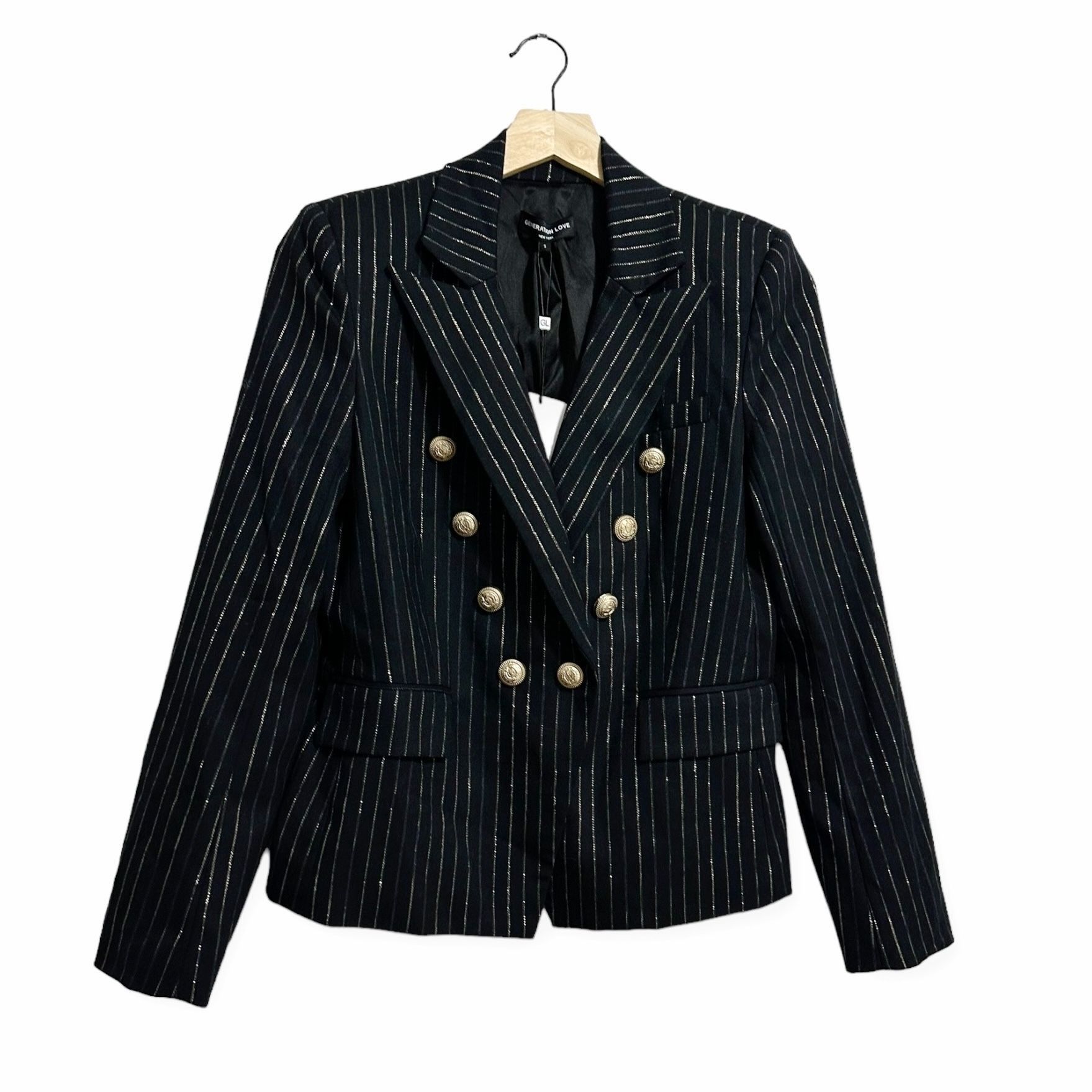 image of Generation Love Delilah Pinstripe Blazer, Size S, Black/gol in Black Gold, Women's