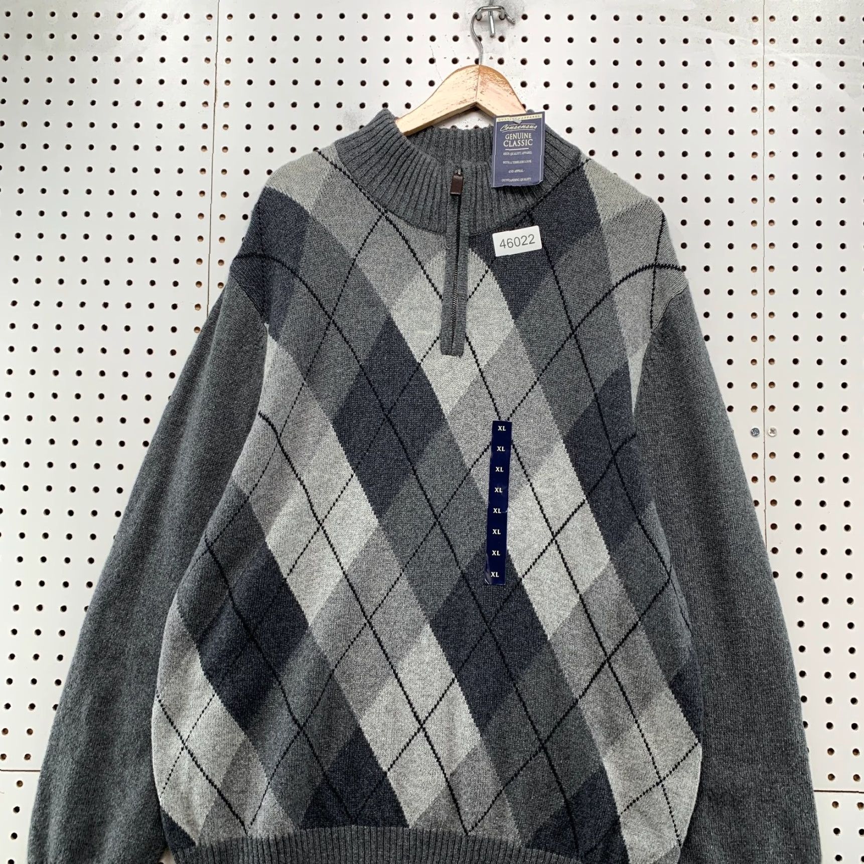 Vintage Consensus Wool Argyle 1/4 Zip Knit Sweater Mens XL Gray NWT Business Work Mock Neck Long Sleeve Winter Fall Pullover Zipper Sweatery? Size US XL / EU 56 / 4 - 2 Thumbnail