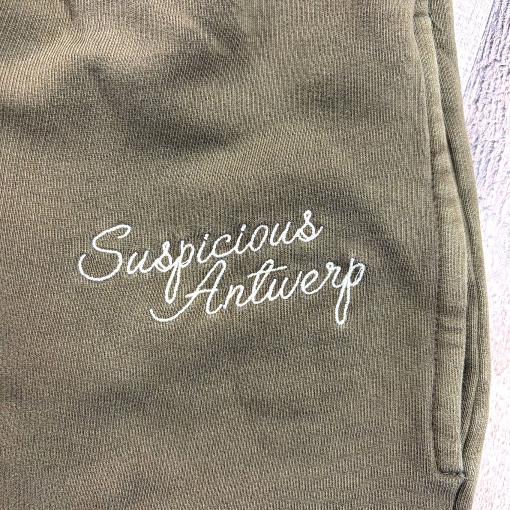 Suspicious Antwerp Sweatpants Men 1XL Olive Green Script Logo Joggers Streetwear in Brown, Men's (Size 35) — image 2 of 6
