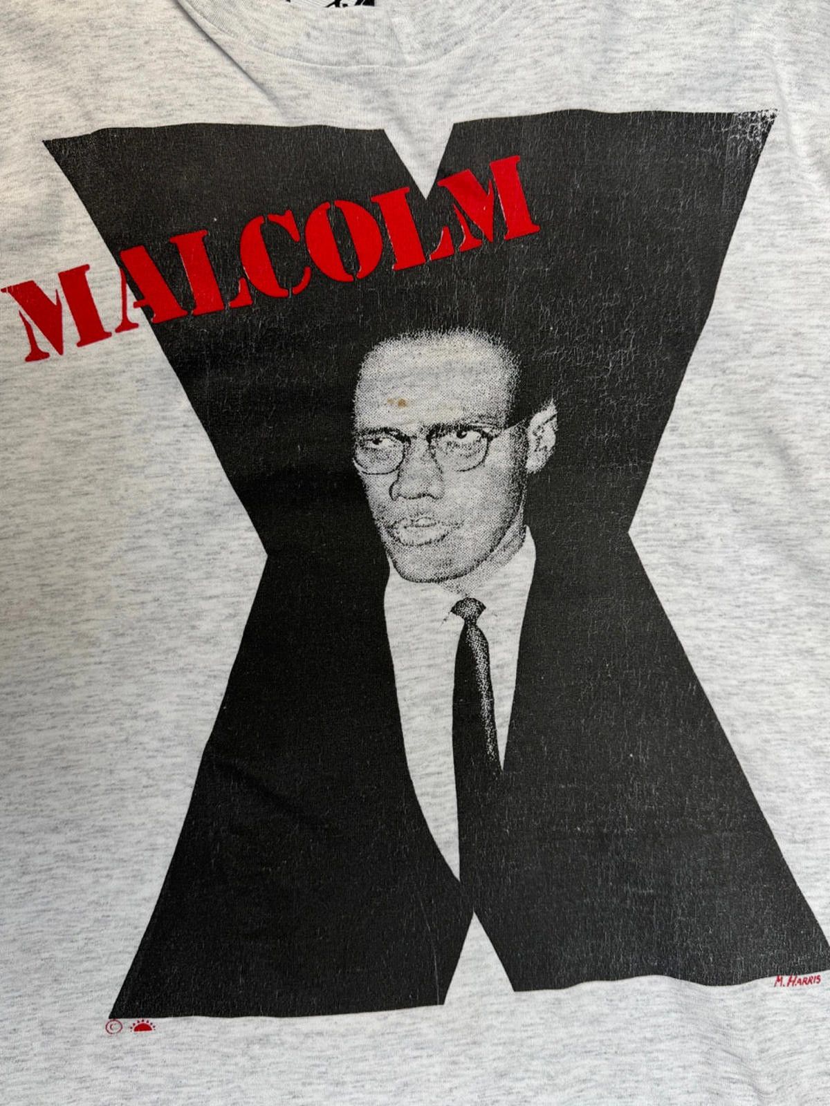 Designer Malcom X Grey Graphic Single Stitch Tee Size ONE SIZE - 2 Thumbnail