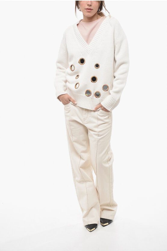 JW Anderson og1mm0624 V Neck Solid Sweater in White Size M / US 6-8 / IT 42-44 - 4 Thumbnail