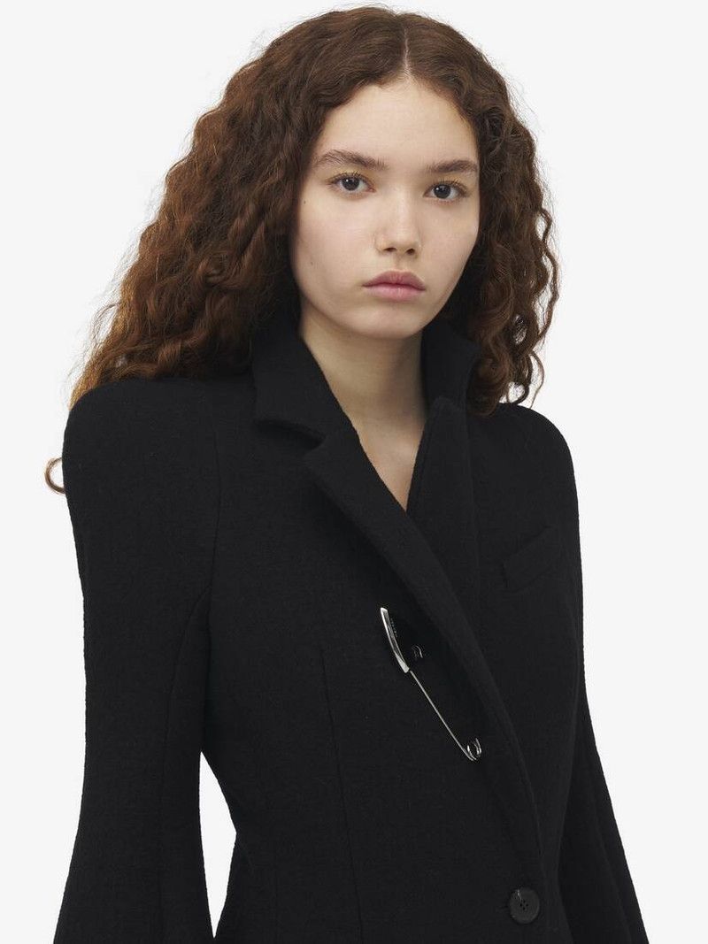 Alexander McQueen o1srvl11e0226 Moulded Shoulder Double-Breasted Coat Black Size XL / US 12-14 / IT 48-50 - 5 Thumbnail