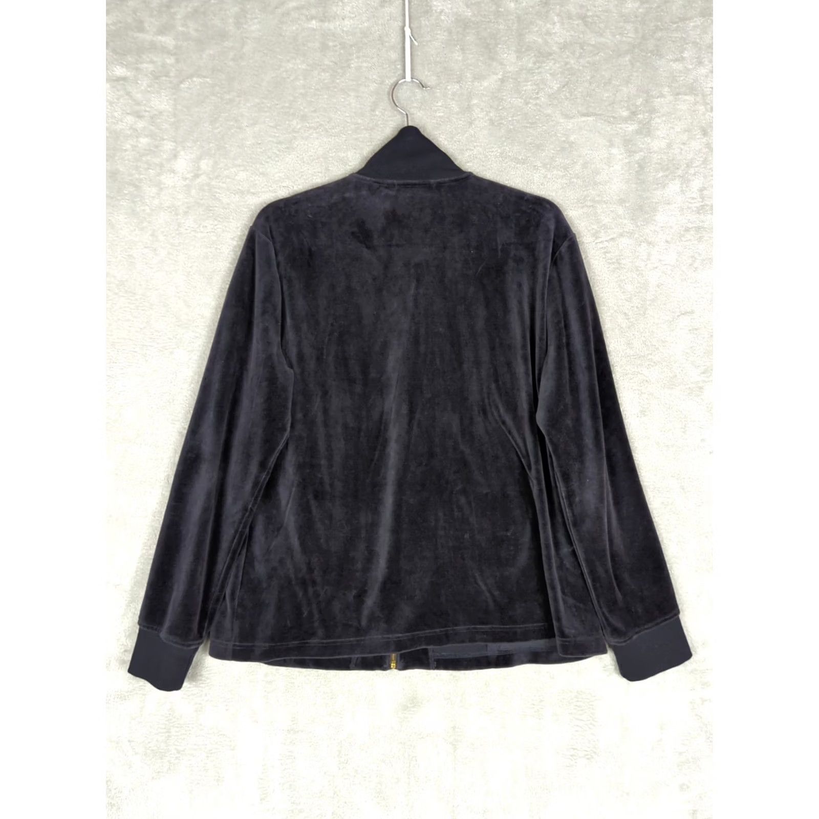 Chaps CHAPS Velour Sweatshirt Jacket Mock Neck Full Zip Black Pockets Womens Sz XL Size XL / US 12-14 / IT 48-50 - 2 Thumbnail