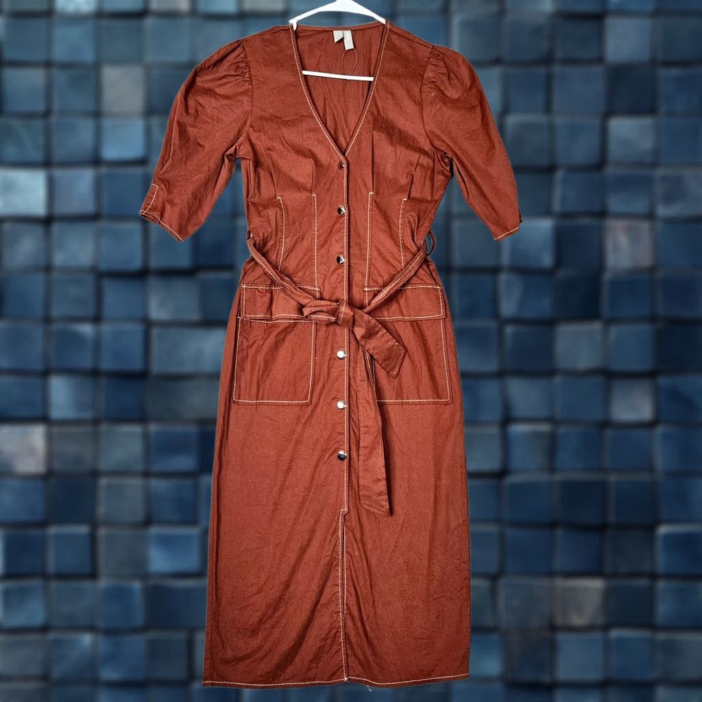 Asos ASOS Women’s Rust Utility Midi Dress Tie Waist Button Front Pockets XS US 0 Dress Size XS / US 0-2 / IT 36-38 - 1 Thumbnail