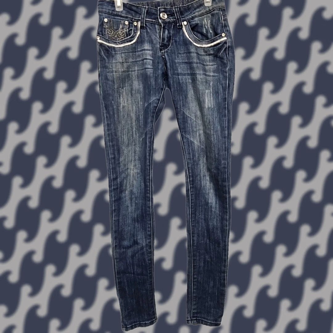 New Republic Y2K Blue Republic Skinny Jeans Size 1 Regular Women Stretch Denim Embroidered Back Pockets Blue 24 in Waist 30 in Inseam Size 25" / US 0 / IT 36 - 1 Thumbnail