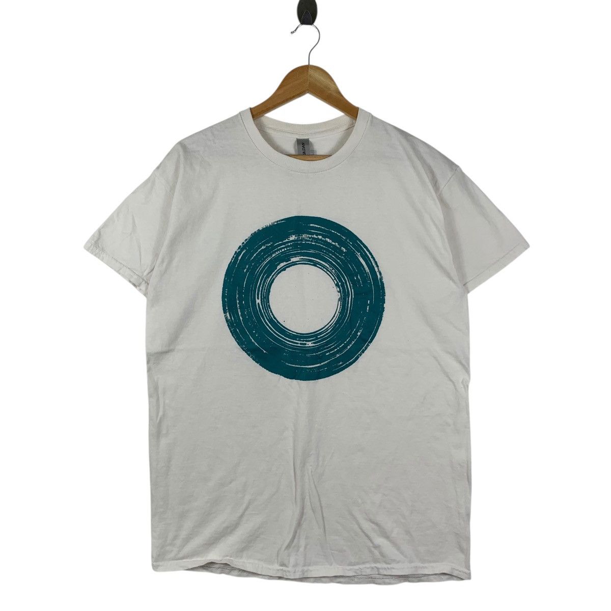 Vintage Vinyl Record Circle Print En Band Tour Tee Shirt Top Size US L / EU 52-54 / 3 - 4 Thumbnail