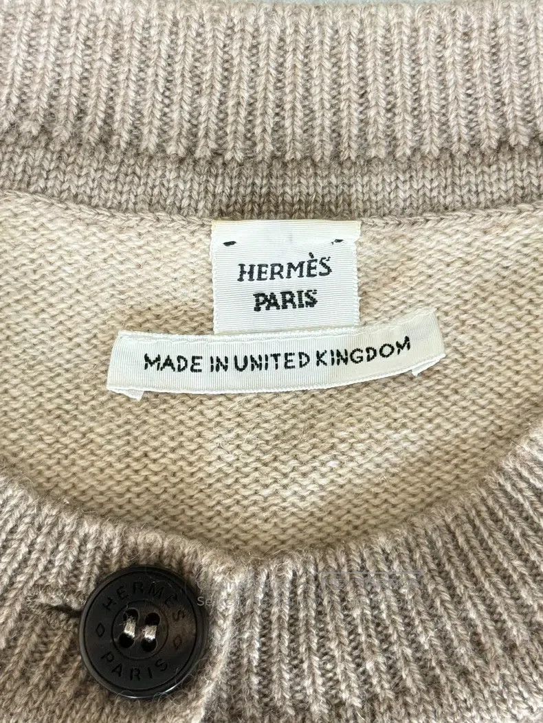 Hermes Hermes Women's cashmere cardigan, khaki color with white b Size XXS / US 00 / IT 34 - 6 Thumbnail