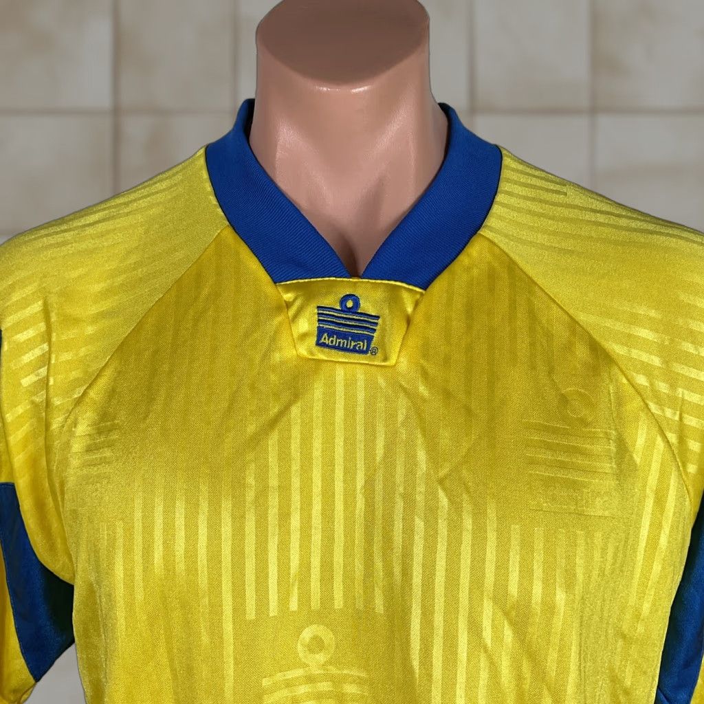 VINTAGE Admiral Yellow Blue Soccer Jersey Medium Shirt Mens 90s Satin Short Sleeve Futbol