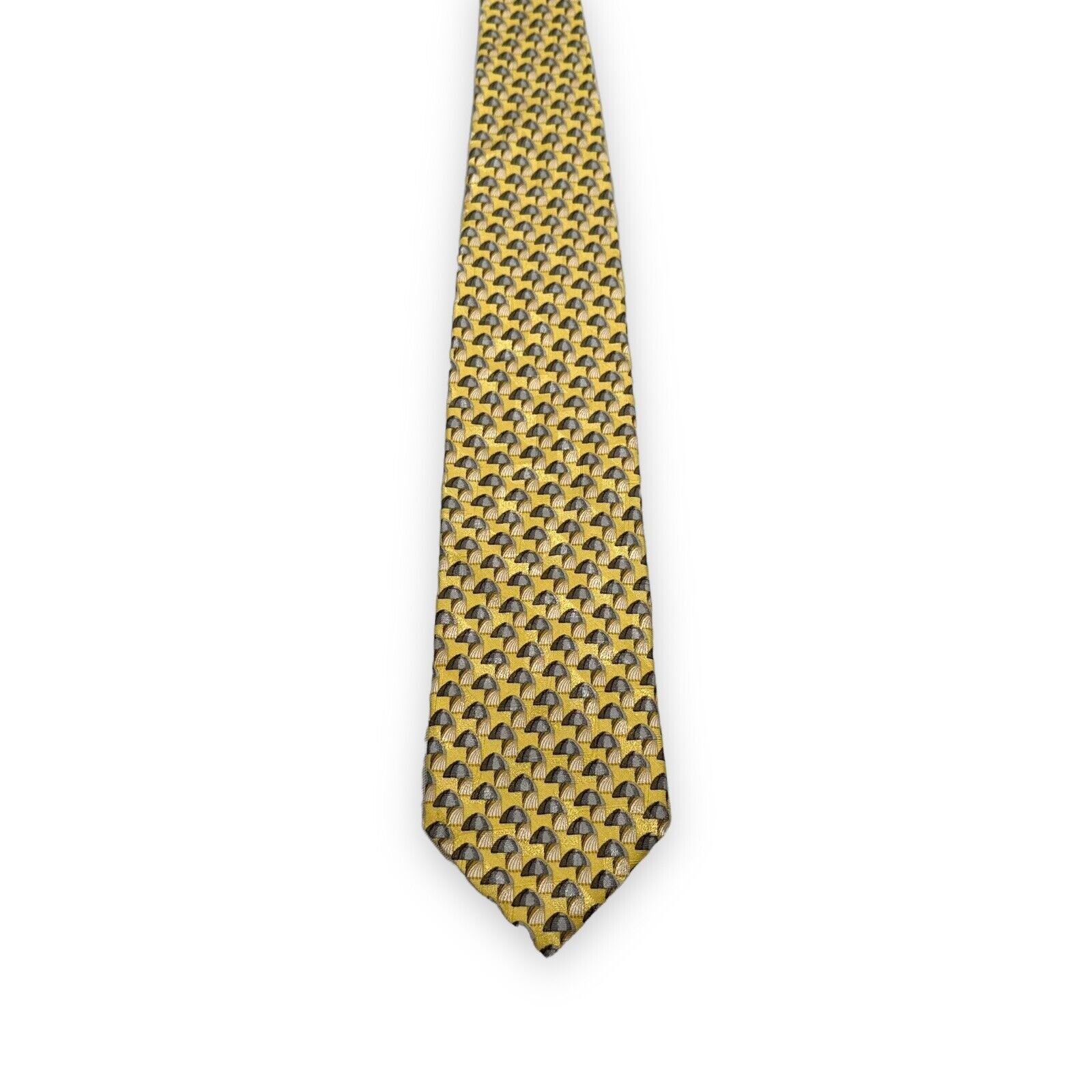 Ermenegildo Zegna Ermenegildo Zegna Tie Geometric Yellow Gray Neck Luxury Silk Size ONE SIZE - 1 Thumbnail