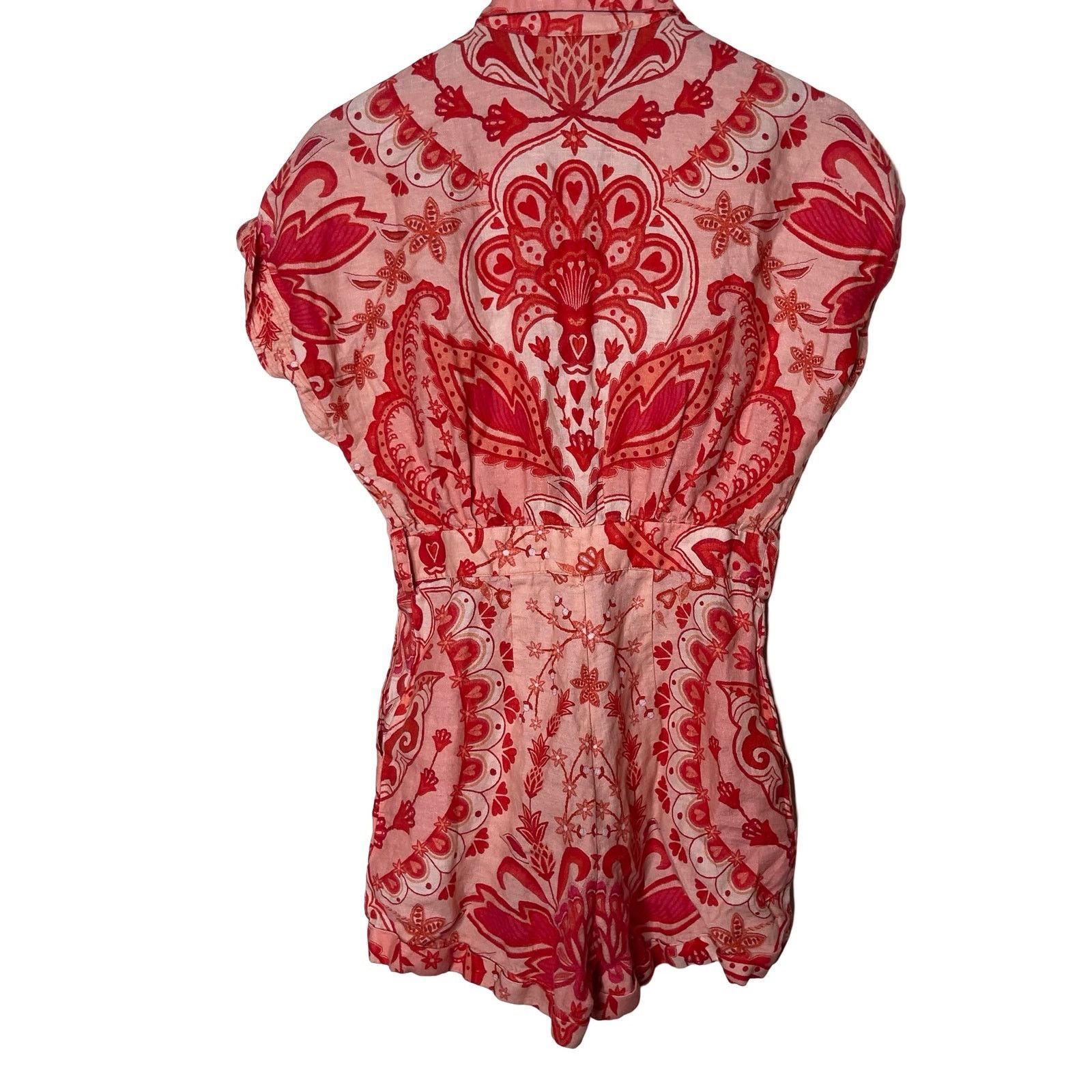 Farm Rio Farm Rio Jaipur Red Mini Linen Romper sz XS Size 24" / US 00 / IT 34 - 4 Thumbnail