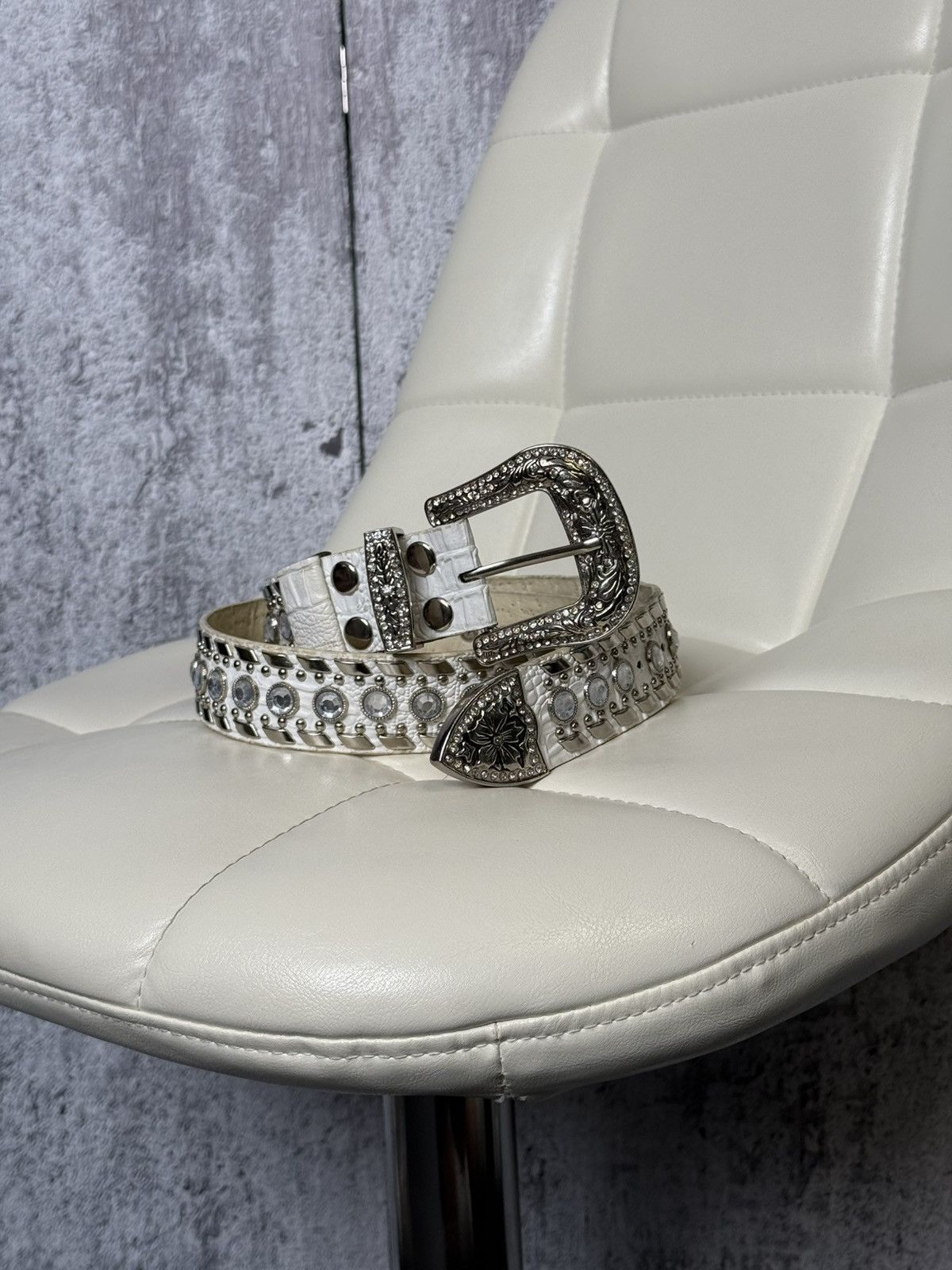 Rhinestone Studded Belt Silver Buckle Cowgirl BB Simon Style