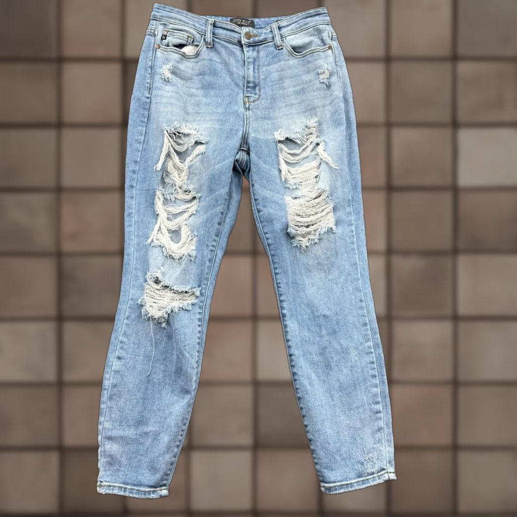 Vintage Judy Blue Jeans Women 28 Blue Cotton Denim High Rise Boyfriend Fit Comfort Stretch Regular Inseam 27 Size 28" / US 6 / IT 42 - 1 Thumbnail