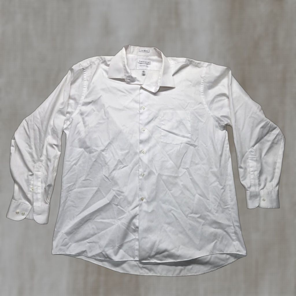 Van Heusen VINTAGE Van Heusen Dress Shirt Men's Regular Fit 17.5 White Cotton Blend Solid 90s Size 46R - 1 Thumbnail