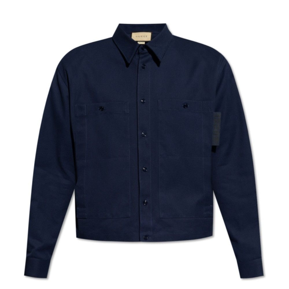 o1mt1gz0525 Cotton Canvas Shirt With Lable in Dark Blue