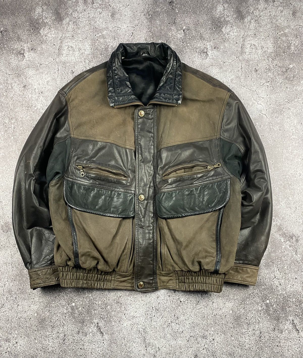 Genuine Leather Vintage Bomber Leather Jacket RIRI zip Avirex Schott 70-80s Size US M / EU 48-50 / 2 - 2 Thumbnail