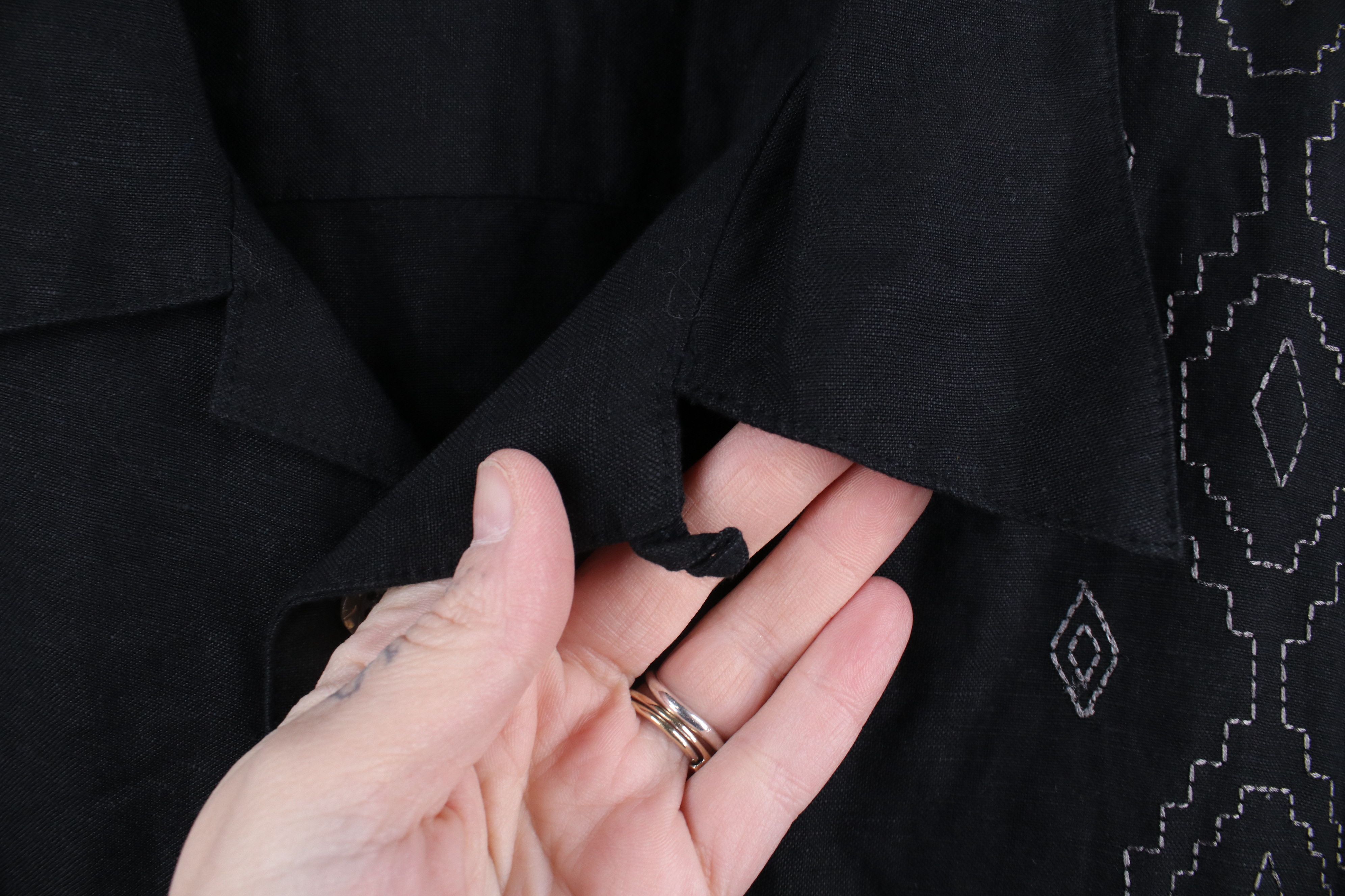 Vintage Vintage Streetwear Looped Collar Linen Button Shirt Black Size US XXL / EU 58 / 5 - 4 Thumbnail