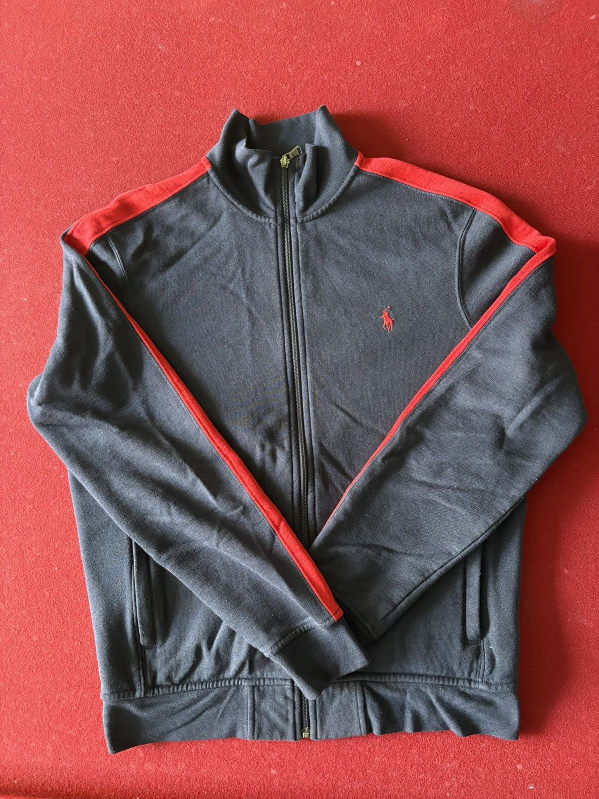 Polo Ralph Lauren Navy & Red Striped Polo Zip-Up Sweater Size US M / EU 48-50 / 2 - 1 Thumbnail