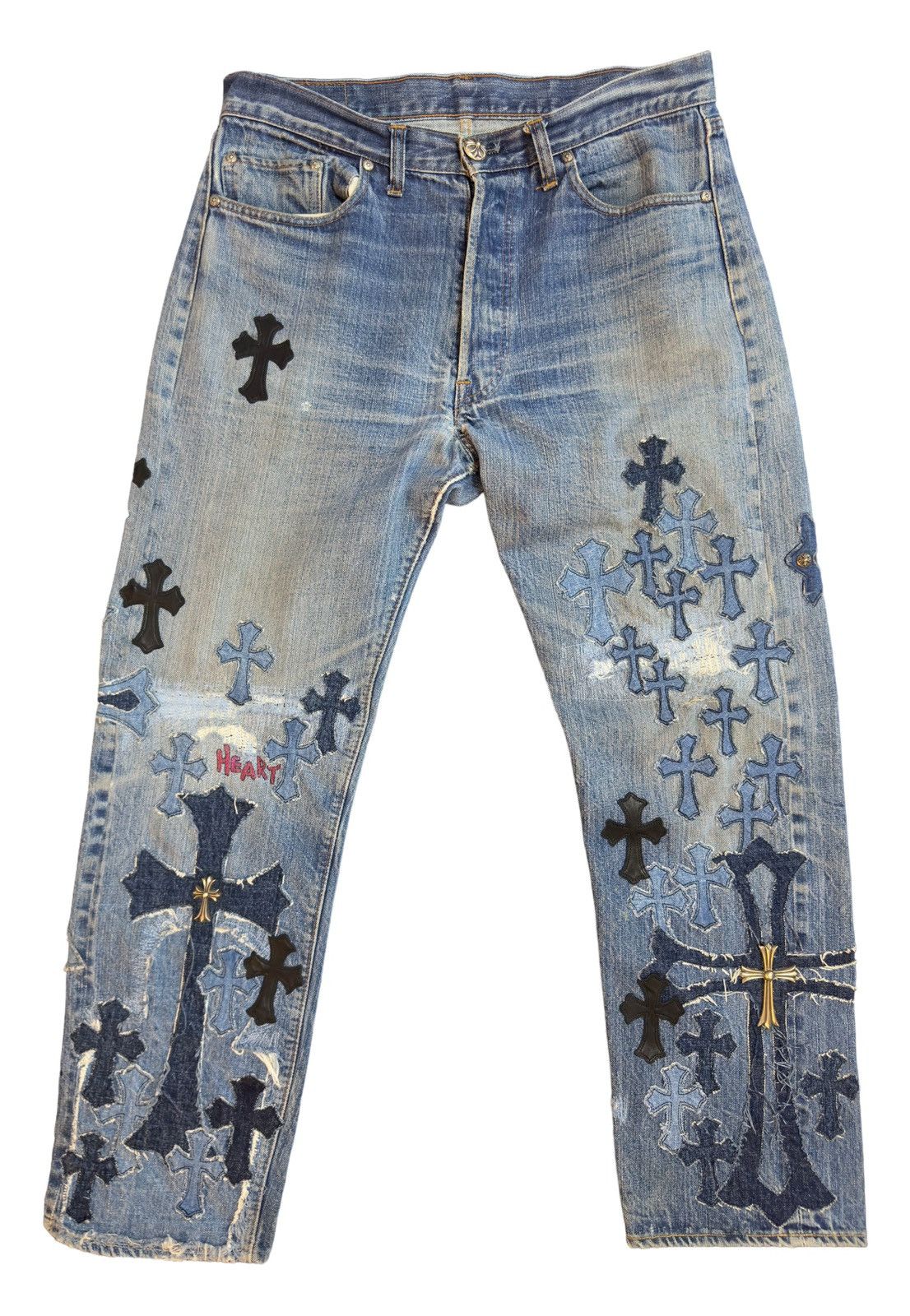 image of Chrome Hearts Offset Personal Cross Jeans Nyfw Matty Boy in Blue Denim, Men's (Size 34)