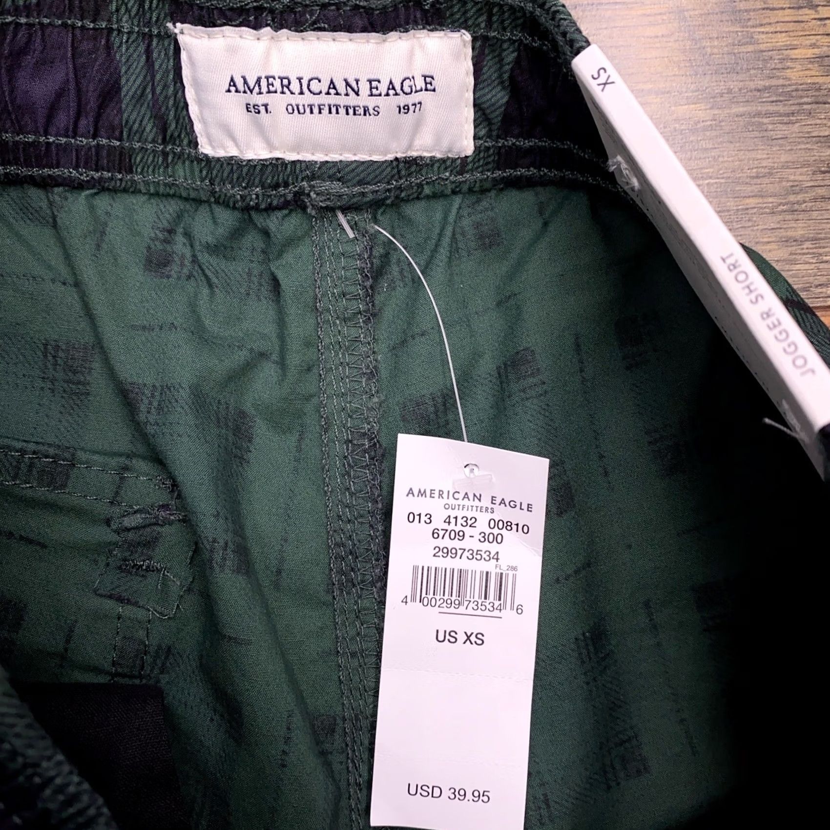American Eagle Outfitters American Eagle Outfitters Jogger Short Mens XS Green Plaid Drawstring Stretch New Size US 27 - 3 Thumbnail