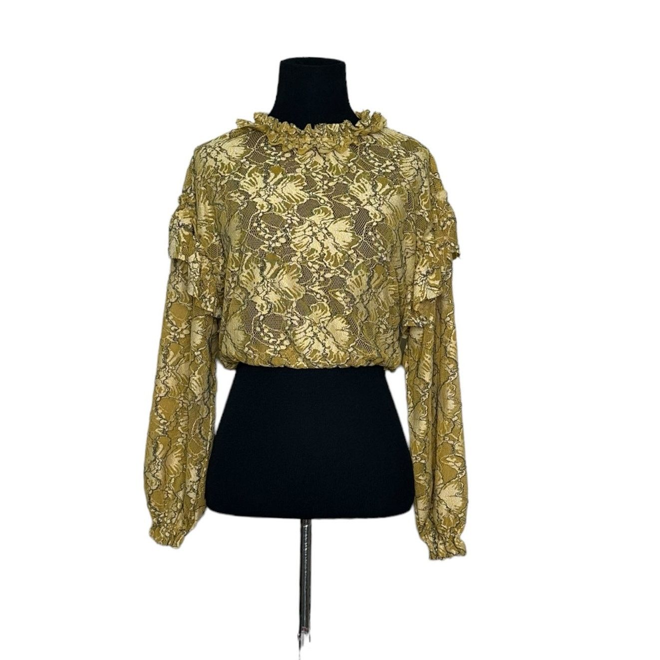 Zara Zara yellow mustard floral lace long sleeves crop top size S Size S / US 4 / IT 40 - 1 Thumbnail