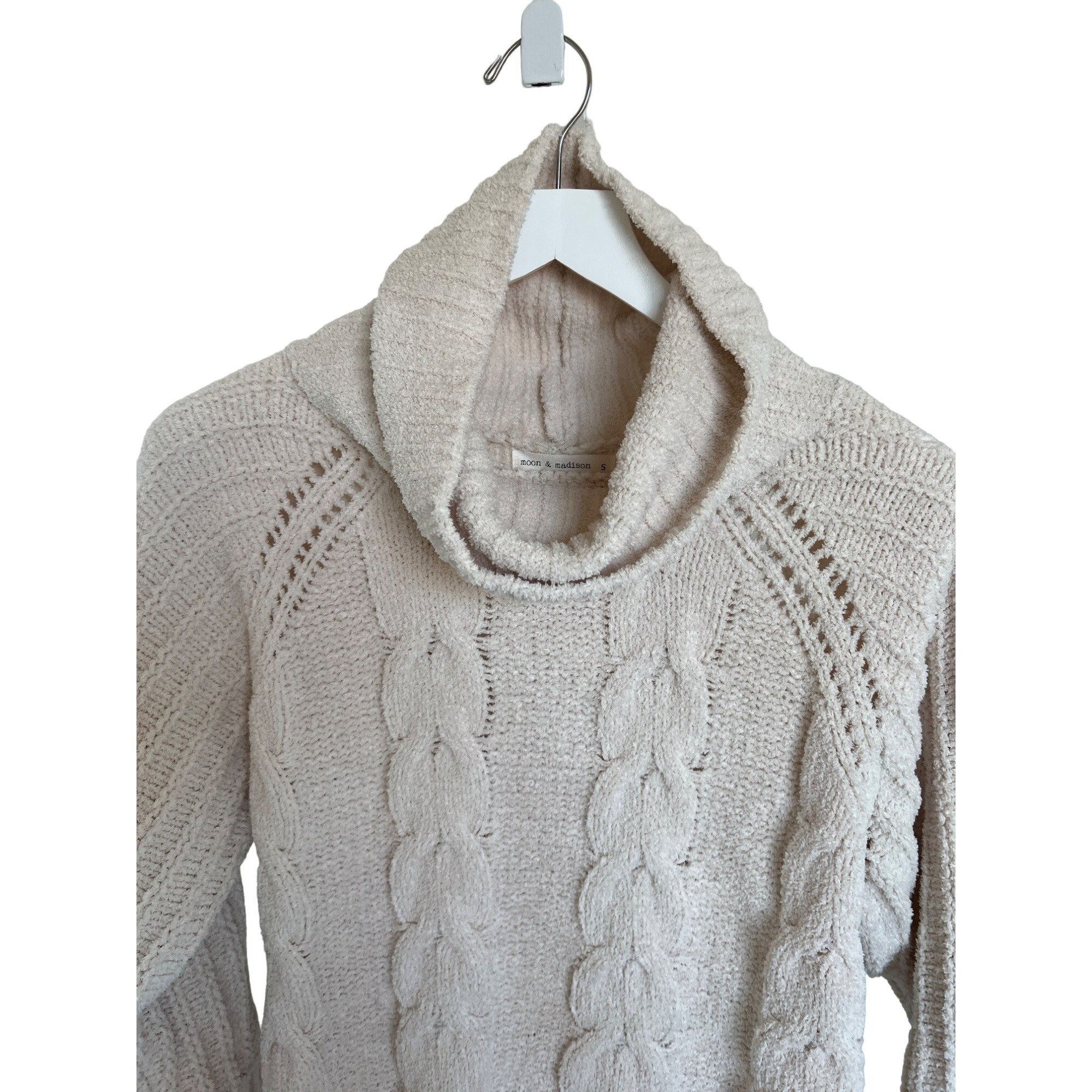 Other Moon & Madison Ivory Cowl Neck Cable-Knit Sweater Size S / US 4 / IT 40 - 3 Thumbnail